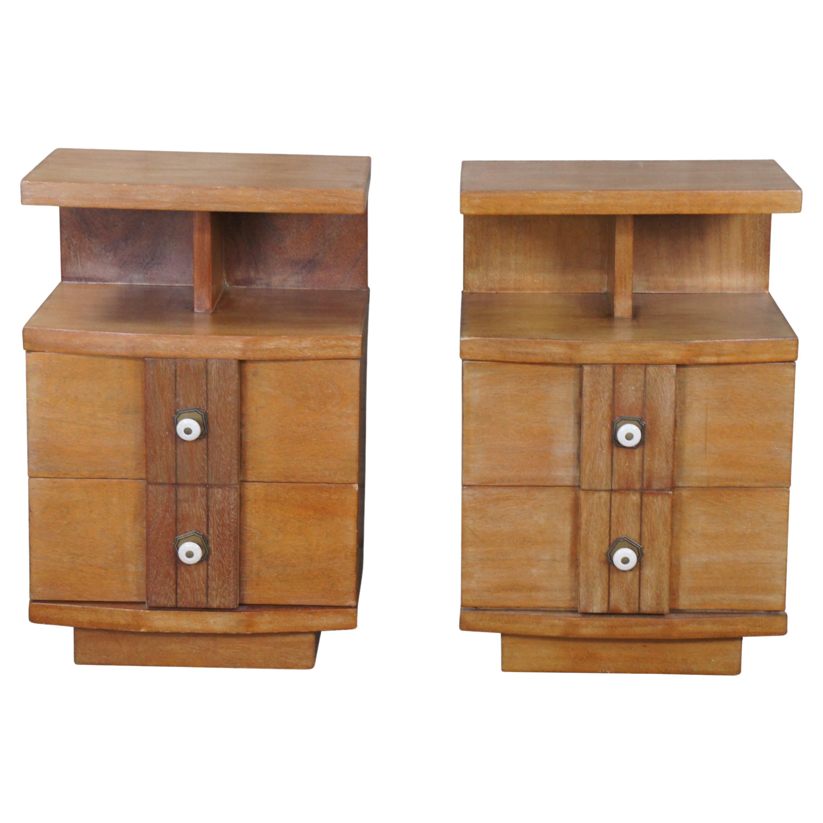 2 Mid Century Modern Kent Coffey "Titan" Nightstands Oak Bedside End Tables Pair