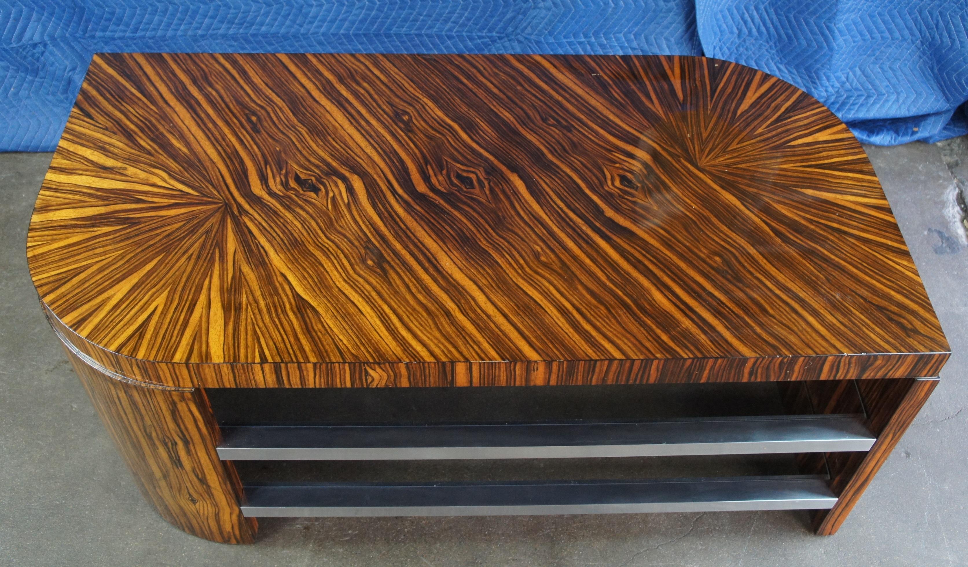 20th Century 2 Mid-Century Modern Macassar Ebony Console Coffee Cocktail Tables Art Deco Pair For Sale