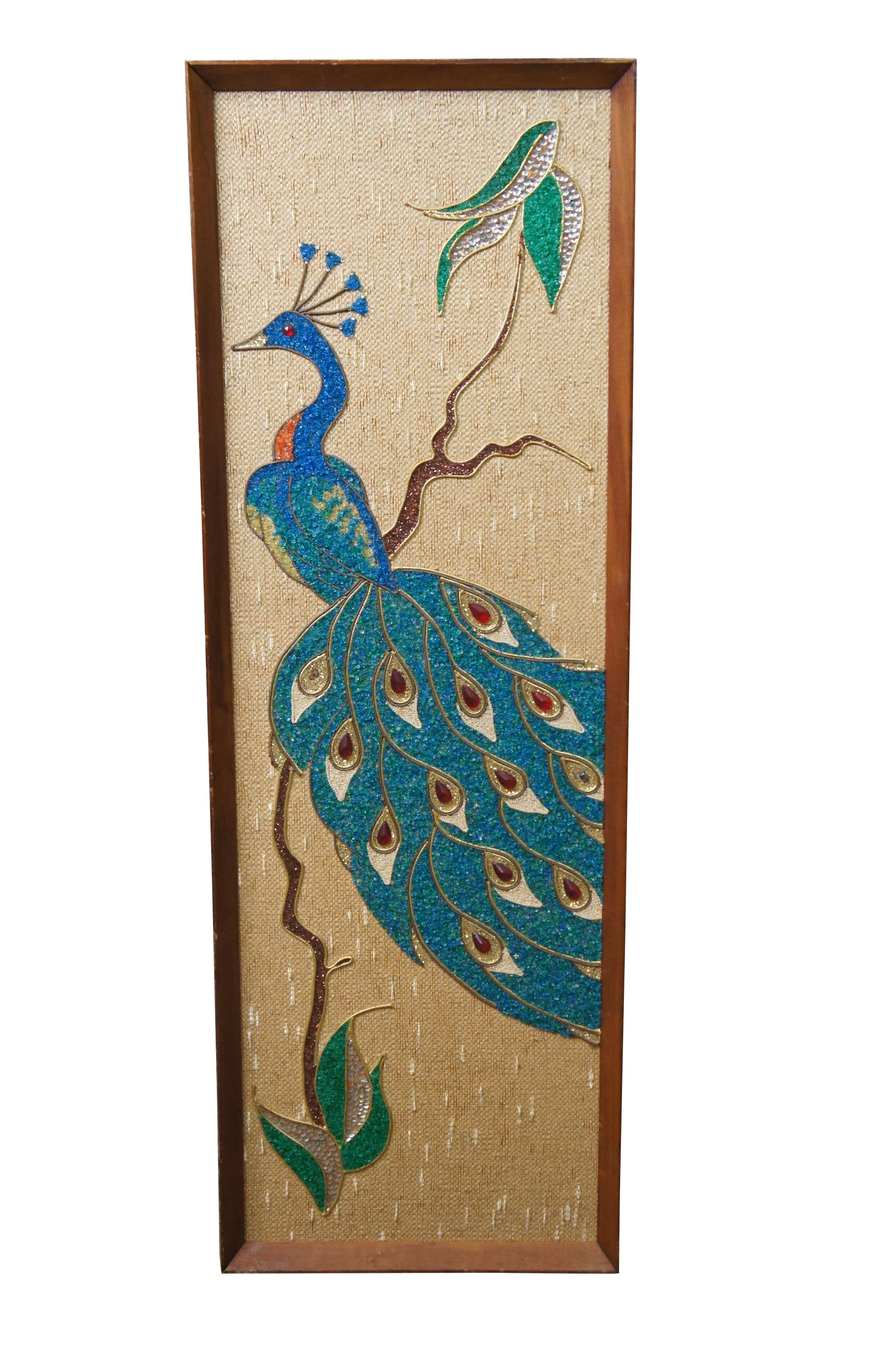 2 Pagoda moderna de mediados de siglo Paneles de pared de arte de guijarros mozáicos de pavo real 37 Chinoiserie