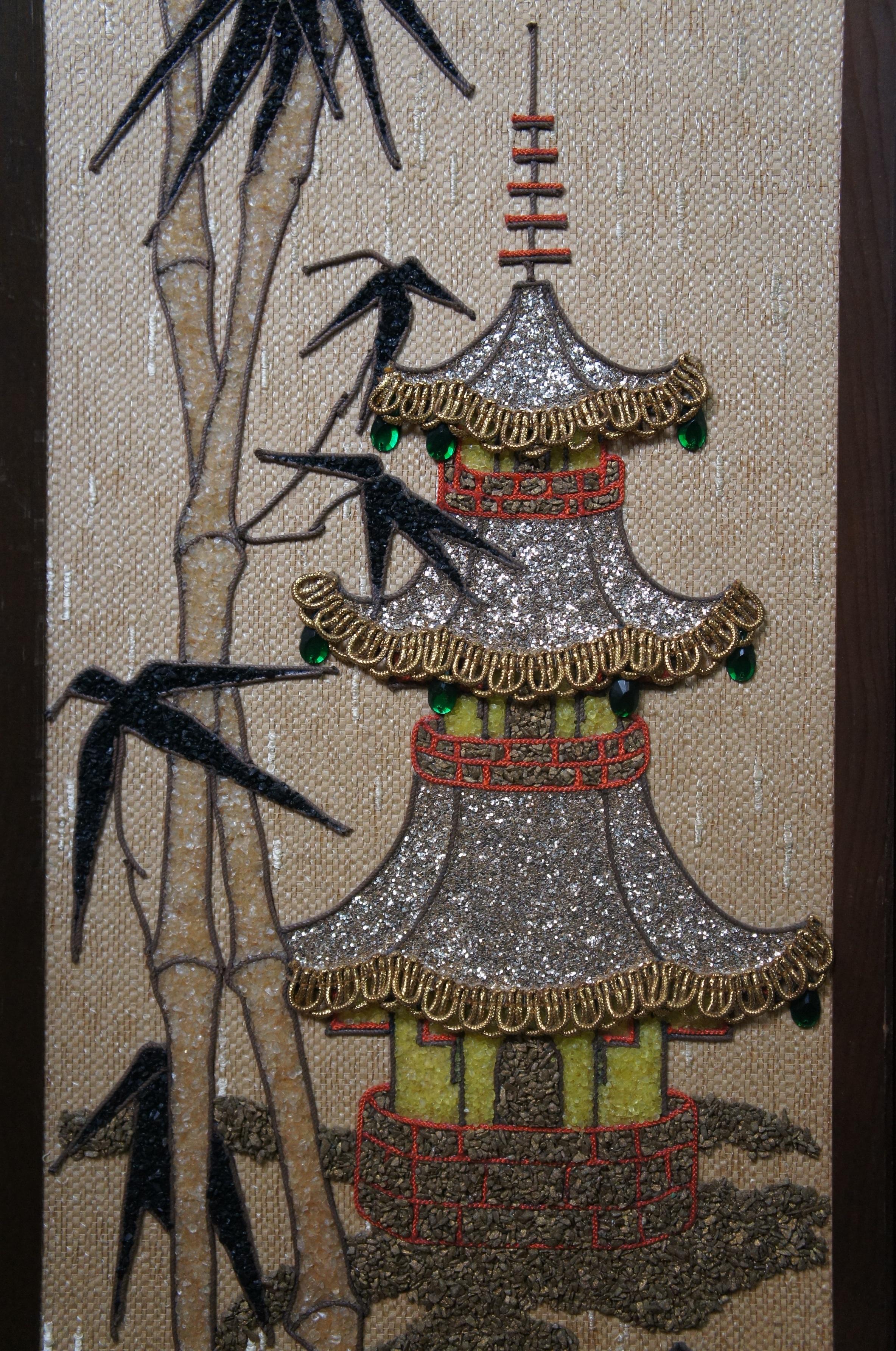 2 Pagoda moderna de mediados de siglo Paneles de pared de arte de guijarros mozáicos de pavo real 37 Paja