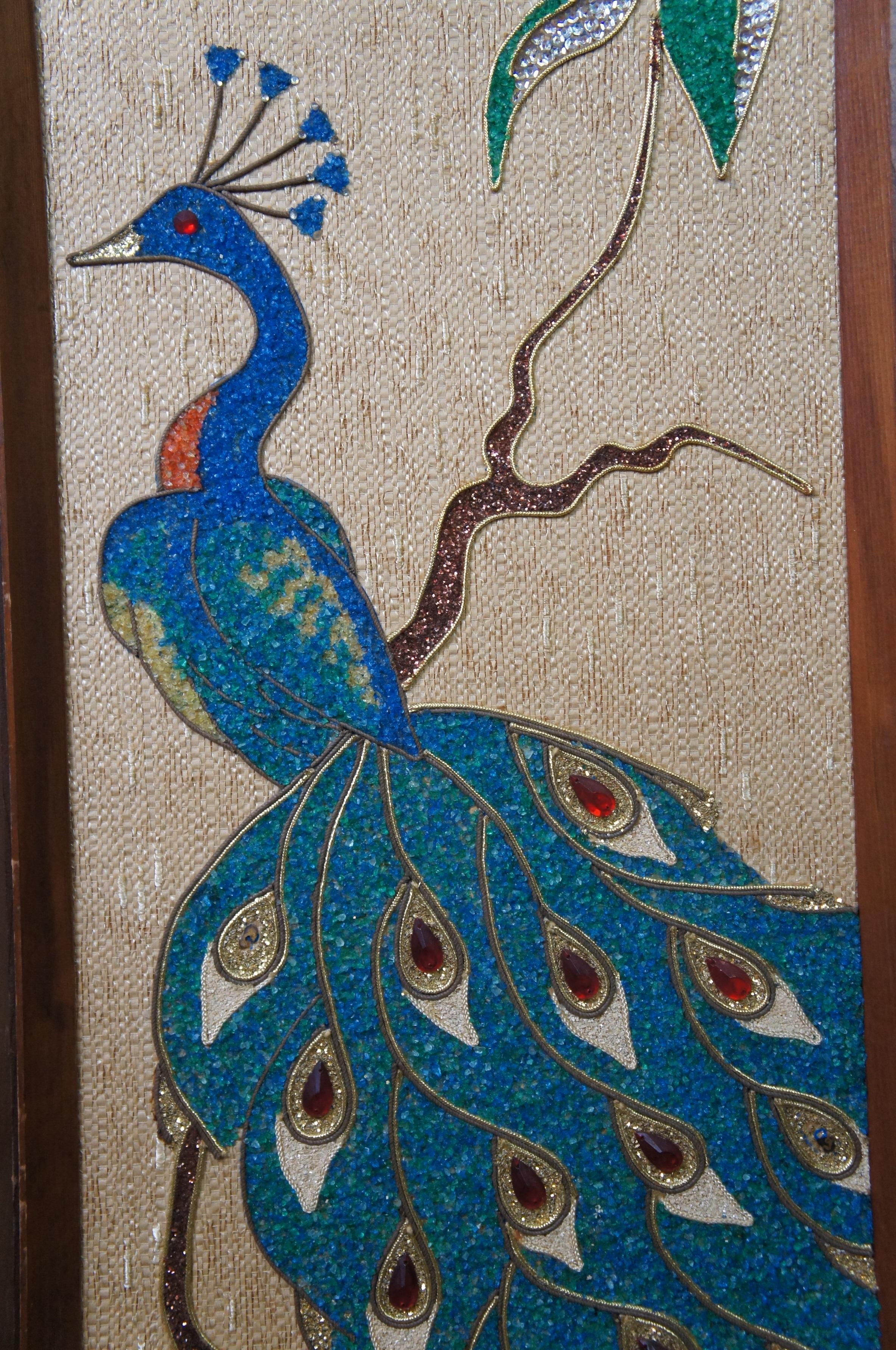 2 Pagoda moderna de mediados de siglo Paneles de pared de arte de guijarros mozáicos de pavo real 37 2