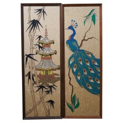 2 Pagoda moderna de mediados de siglo Paneles de pared de arte de guijarros mozáicos de pavo real 37