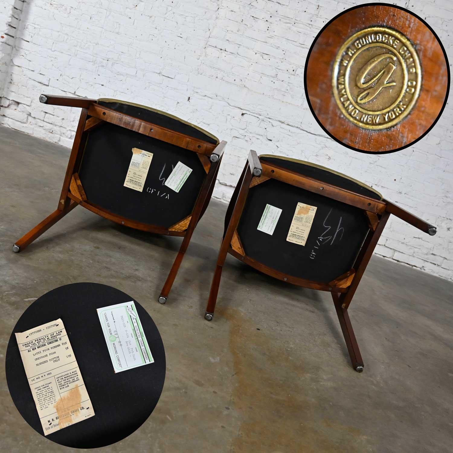 2 Mid-Century Modern Solid Walnut & Olive Green Faux Leather Chairs by Gunlocke 3