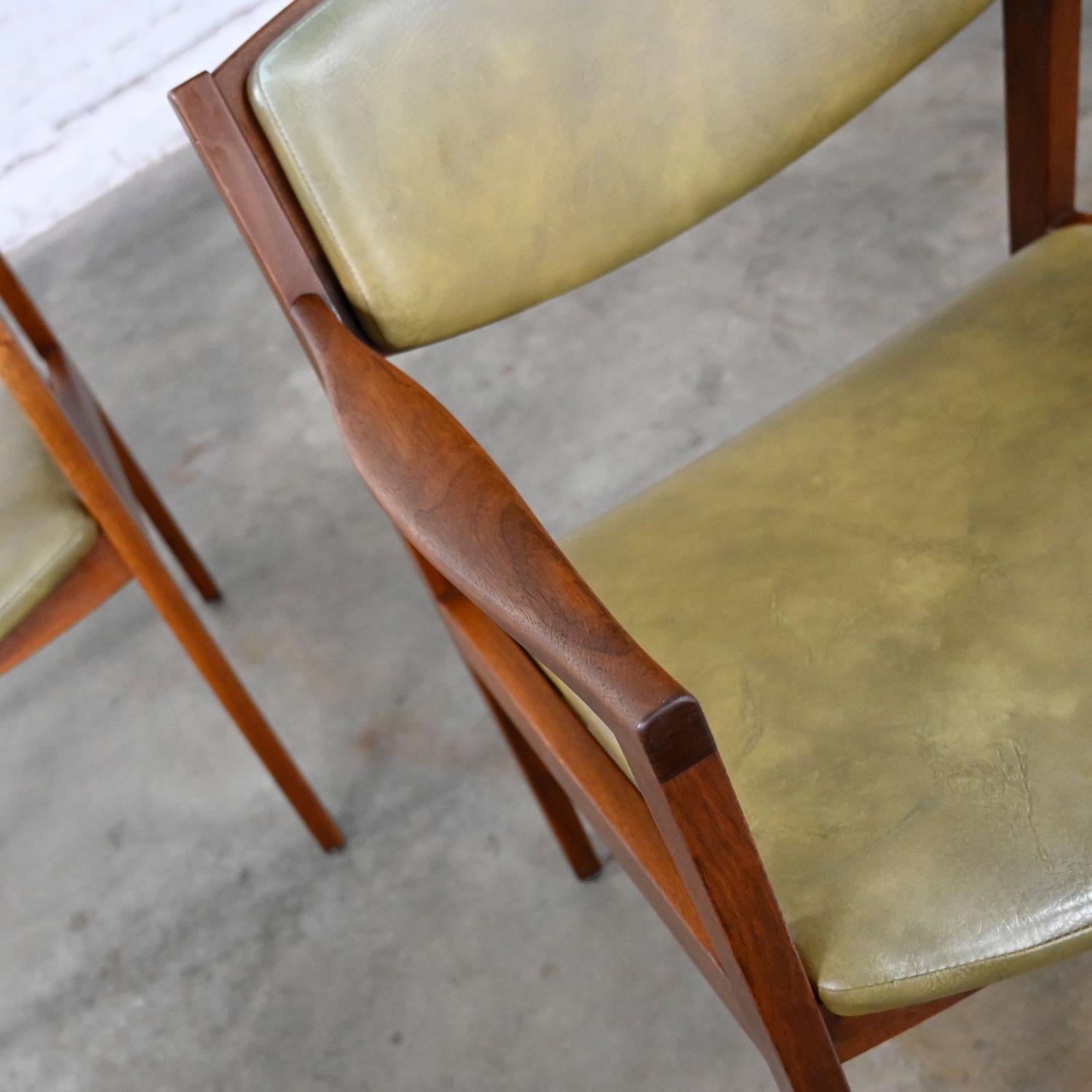 2 Mid-Century Modern Solid Walnut & Olive Green Faux Leather Chairs by Gunlocke 4
