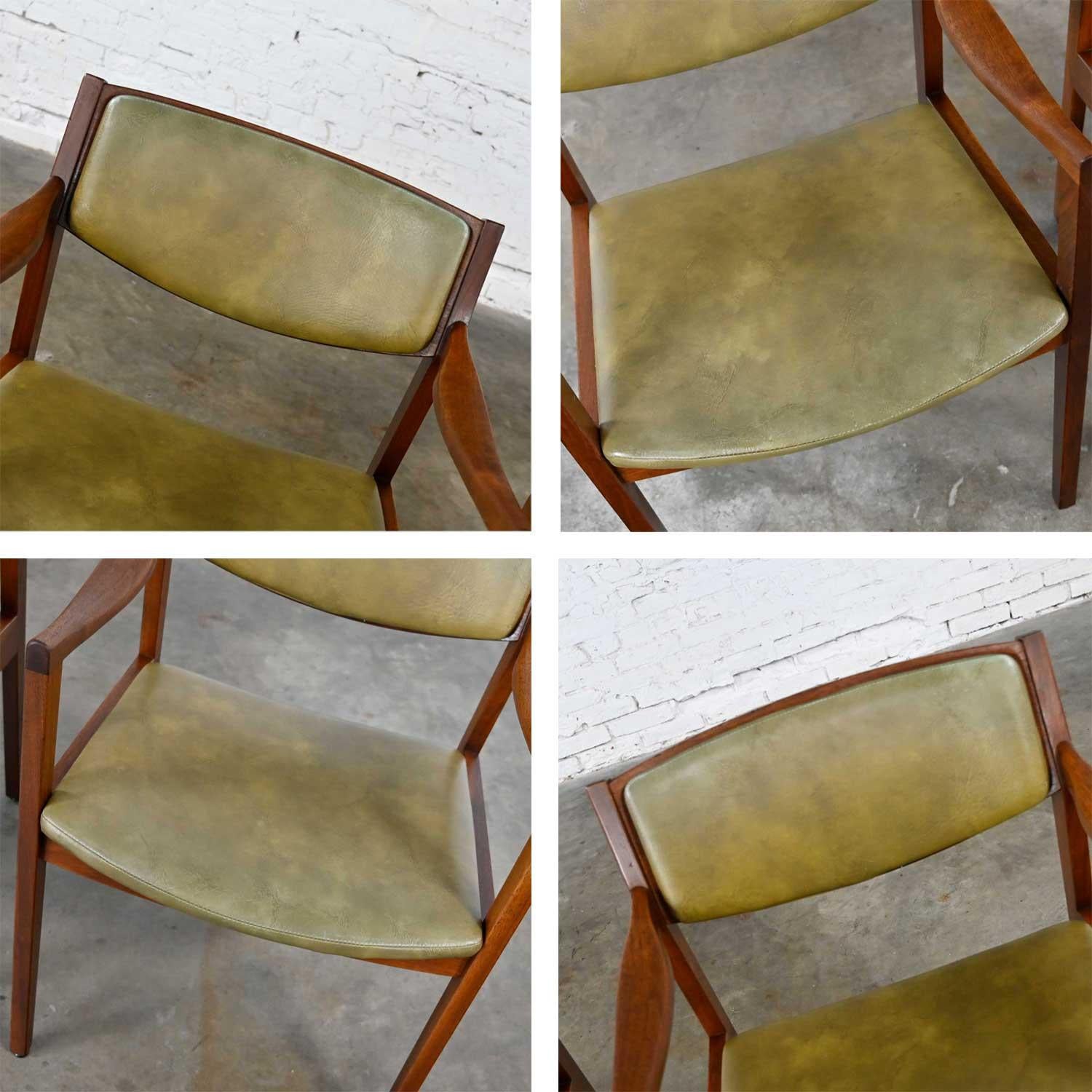 2 Mid-Century Modern Solid Walnut & Olive Green Faux Leather Chairs by Gunlocke 5