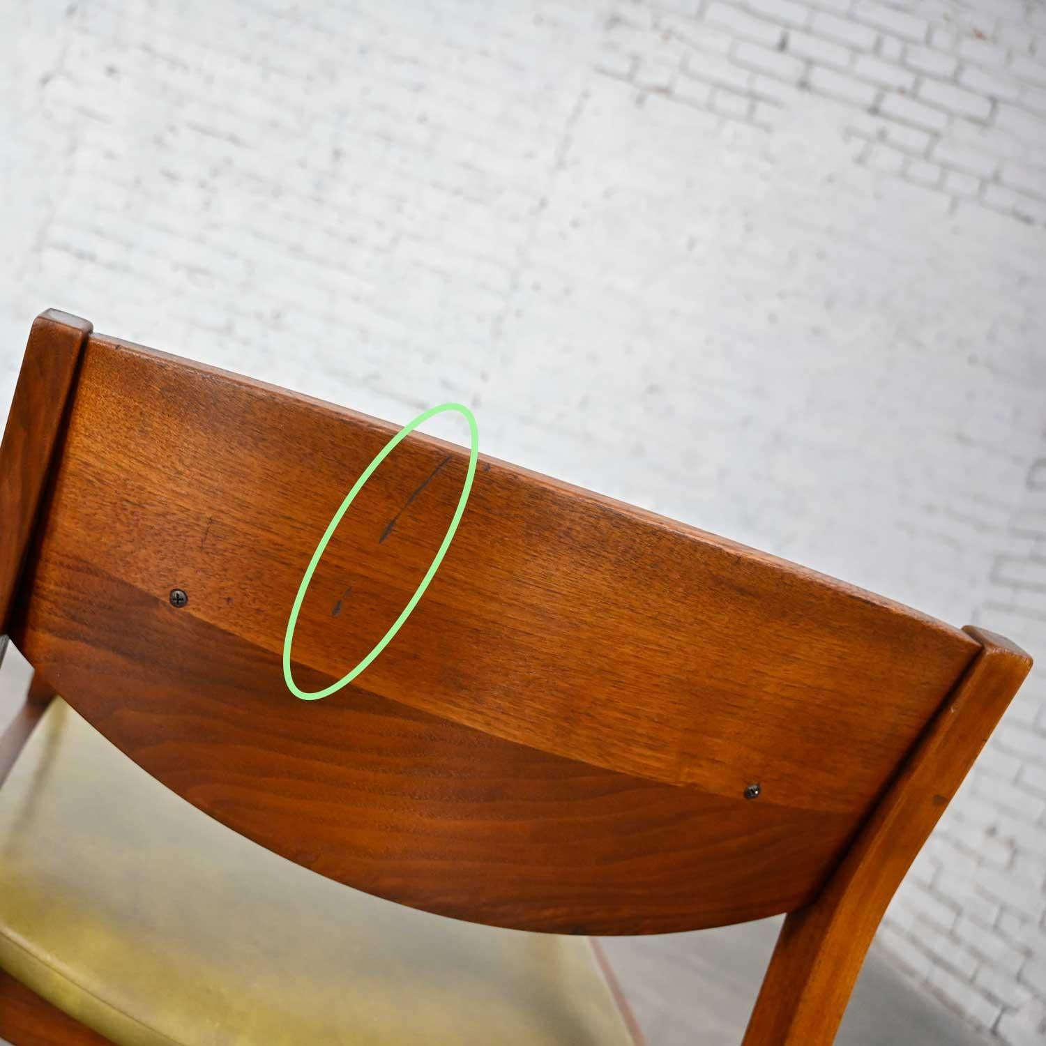2 Mid-Century Modern Solid Walnut & Olive Green Faux Leather Chairs by Gunlocke 7