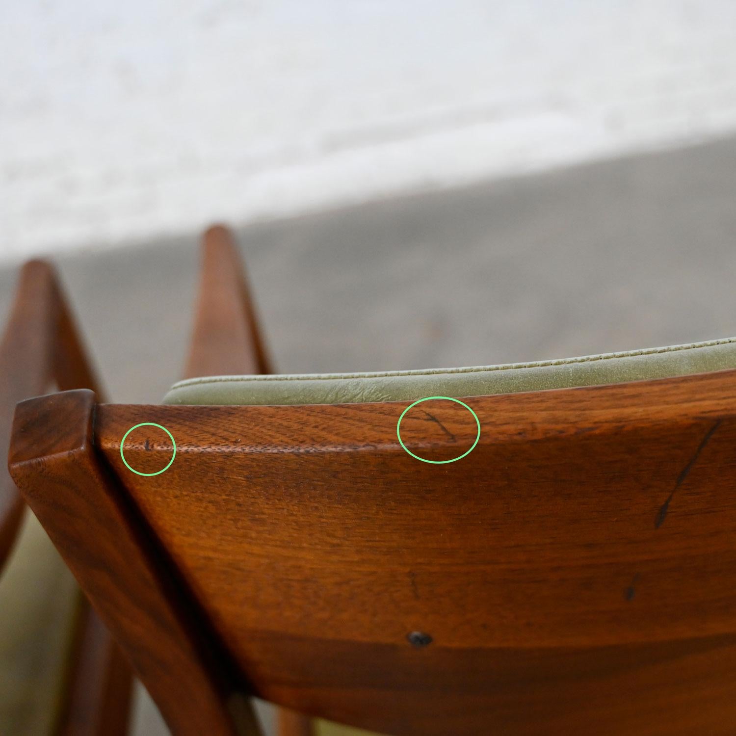 2 Mid-Century Modern Solid Walnut & Olive Green Faux Leather Chairs by Gunlocke 8