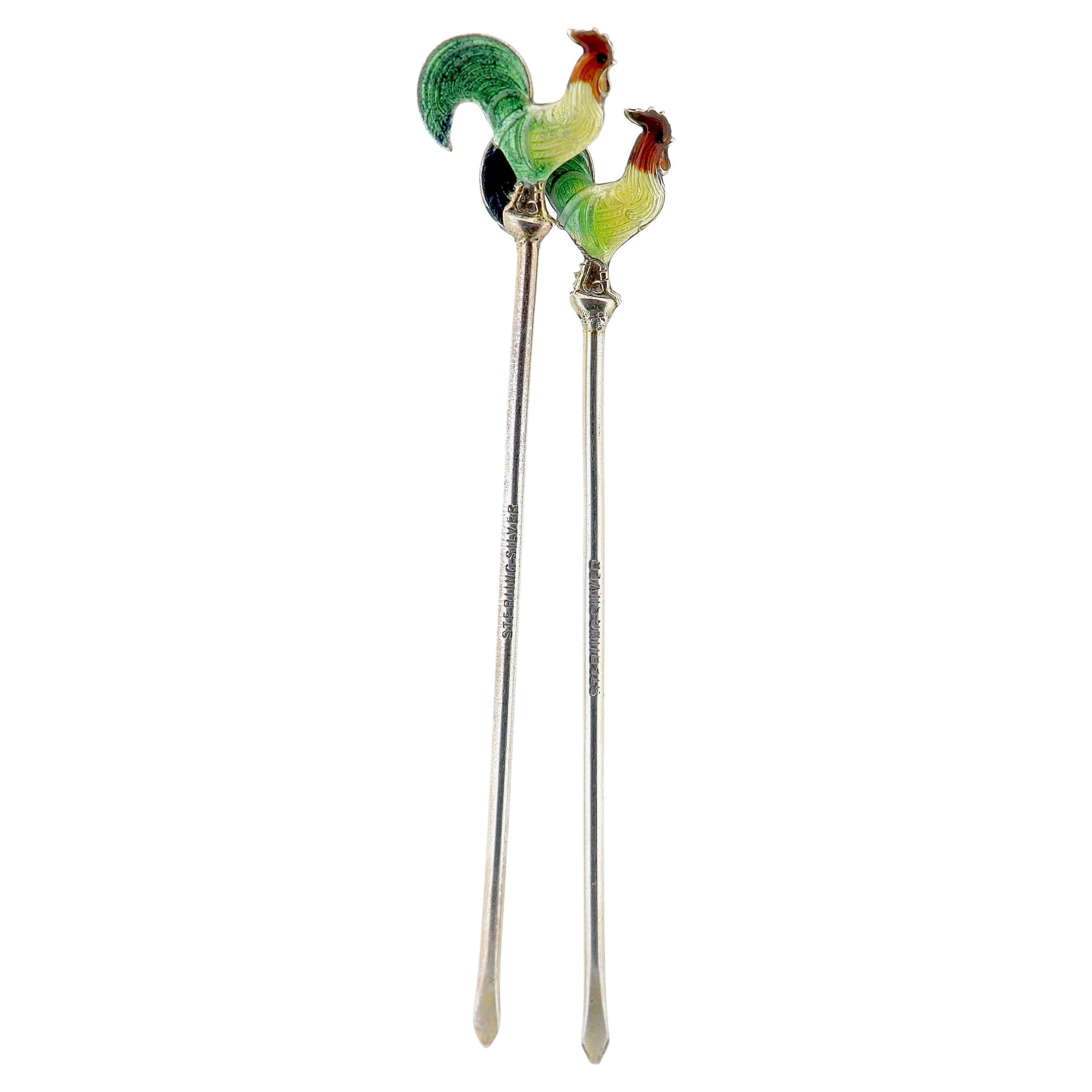 A fine pair of Mid-century Modern cocktail picks.

In sterling silver with enamel and traces of gilding. 

Simply a great pair of cocktail picks for you and your favorite friend!

Date:
Mid-20th Century

Overall Condition:
It is in overall good,