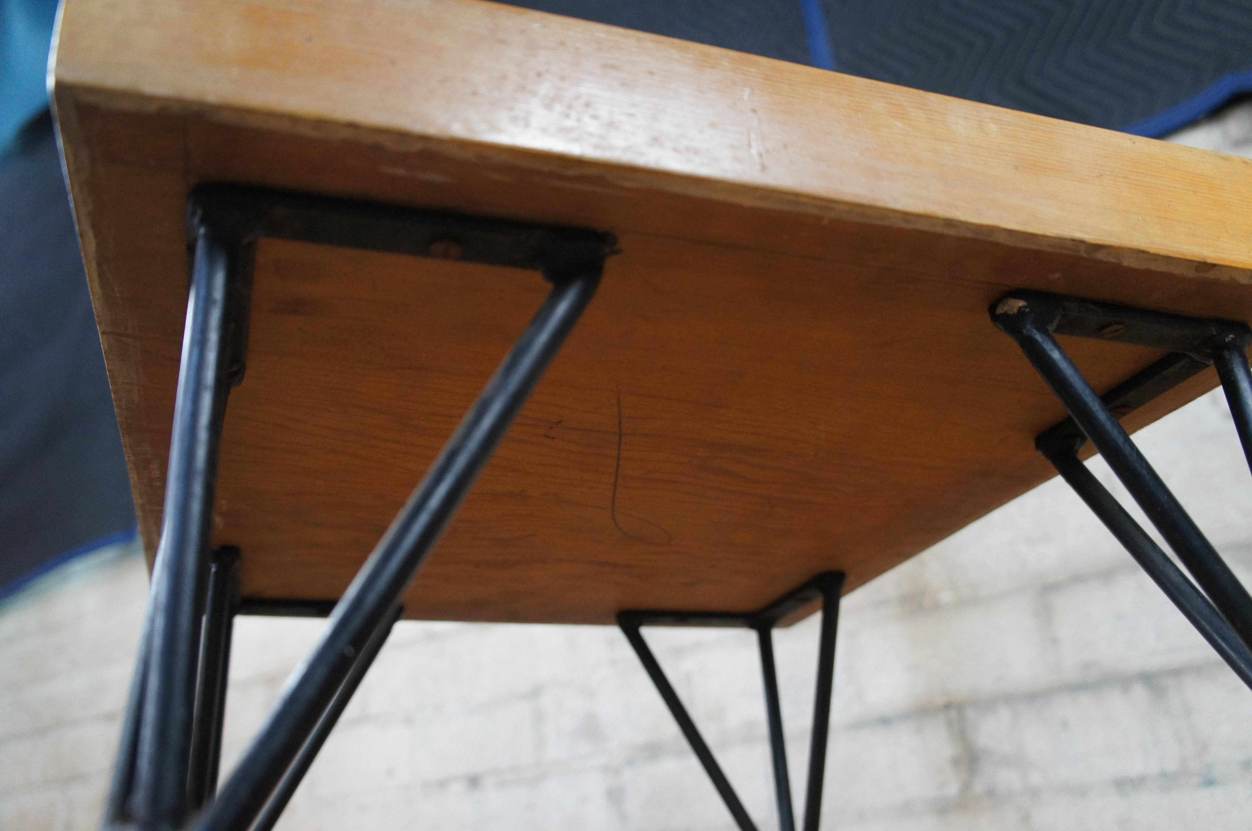 2 Mid Century Modern Tiered Hairpin Leg Pine Slab End Tables Nightstands For Sale 4