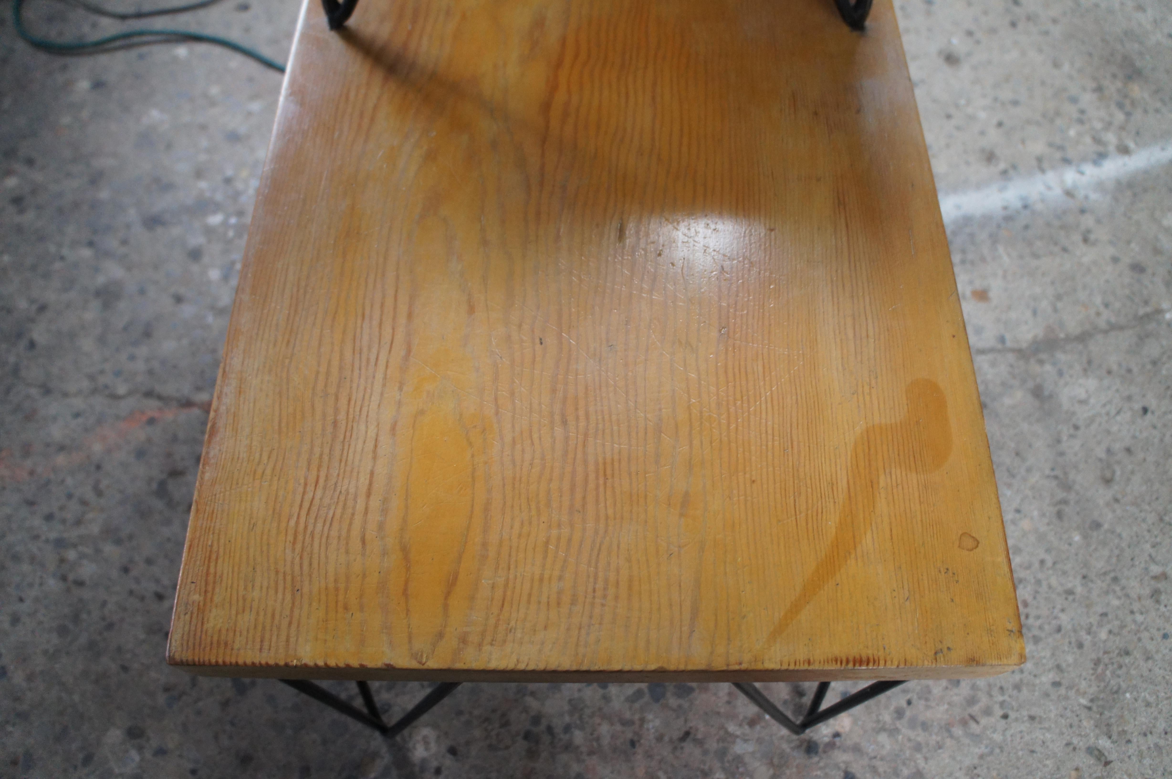 2 Mid Century Modern Tiered Hairpin Leg Pine Slab End Tables Nightstands For Sale 6