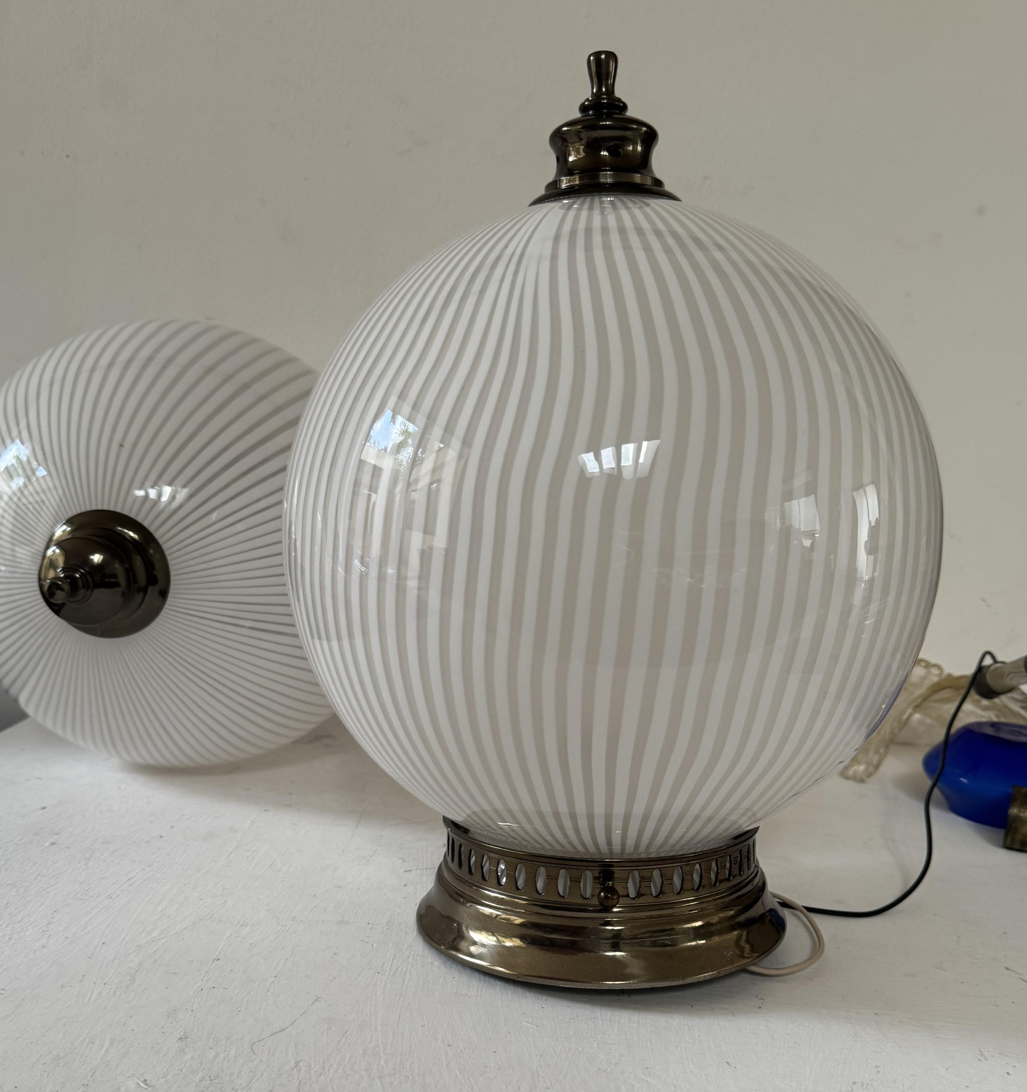 Italian 2 Mid-Century Modern Venini, ´Tessuto´Flush Mounts, Unused, ca 1970 Murano Glass For Sale