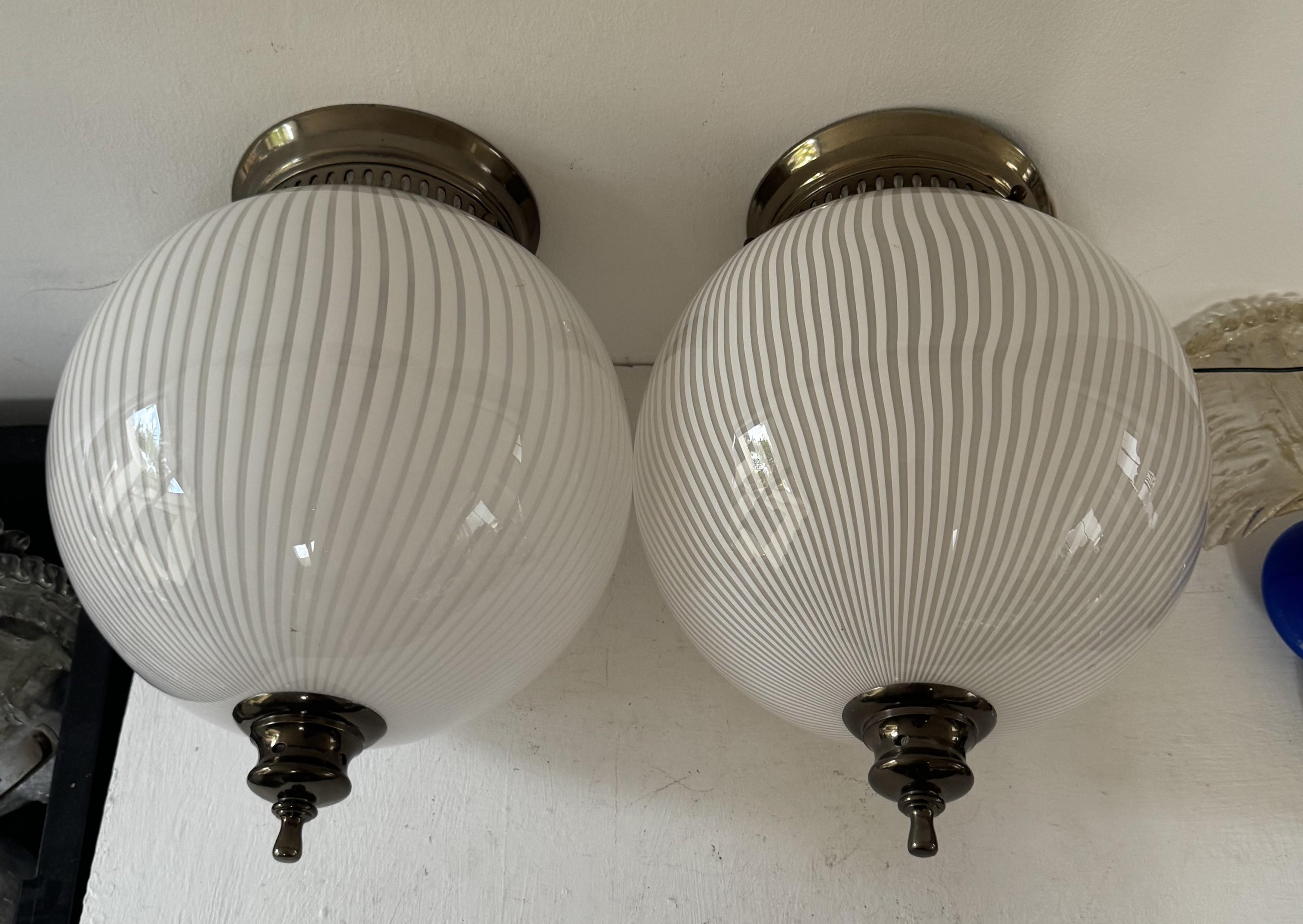 Late 20th Century 2 Mid-Century Modern Venini, ´Tessuto´Flush Mounts, Unused, ca 1970 Murano Glass For Sale
