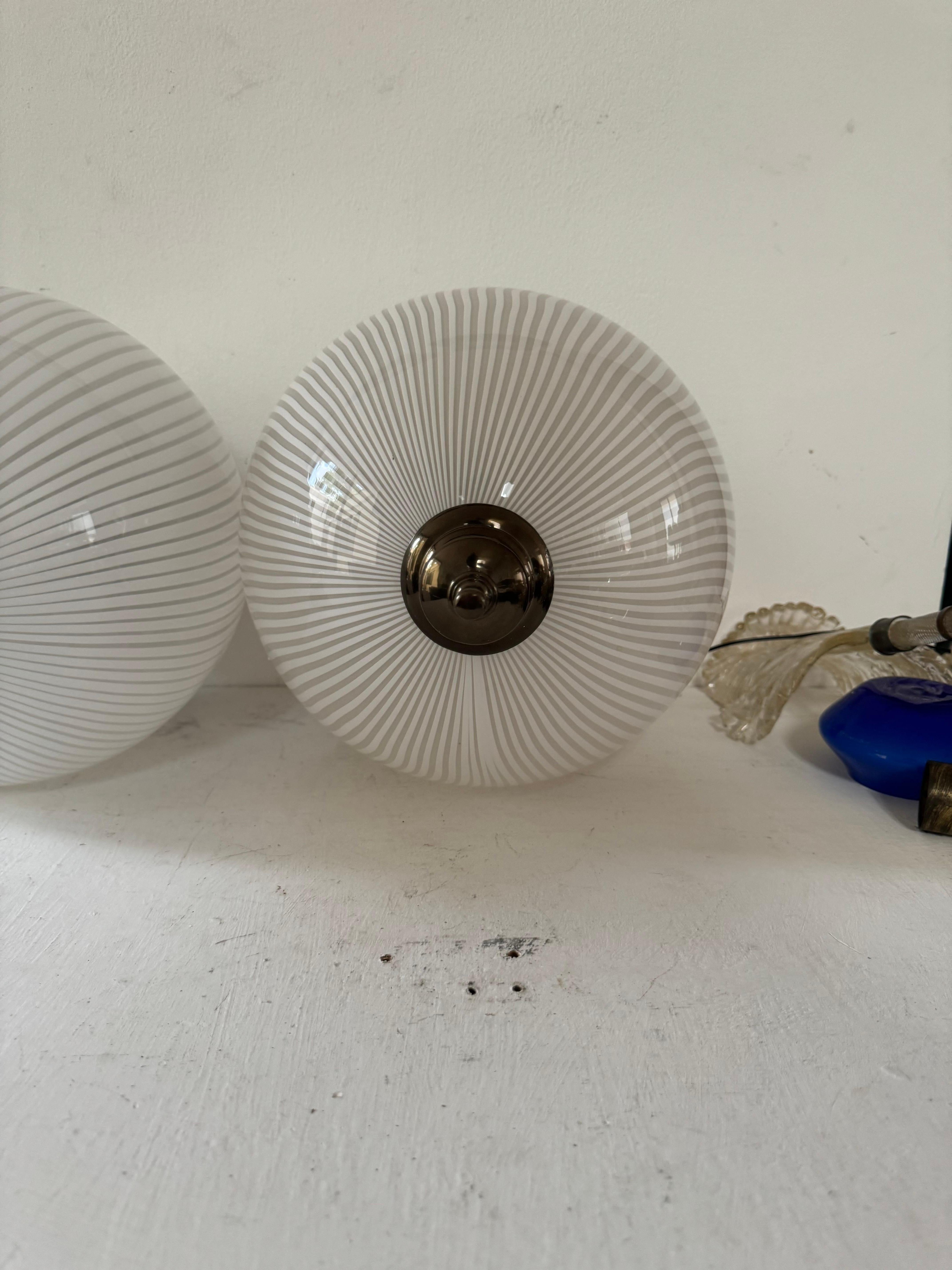 Blown Glass 2 Mid-Century Modern Venini, ´Tessuto´Flush Mounts, Unused, ca 1970 Murano Glass For Sale