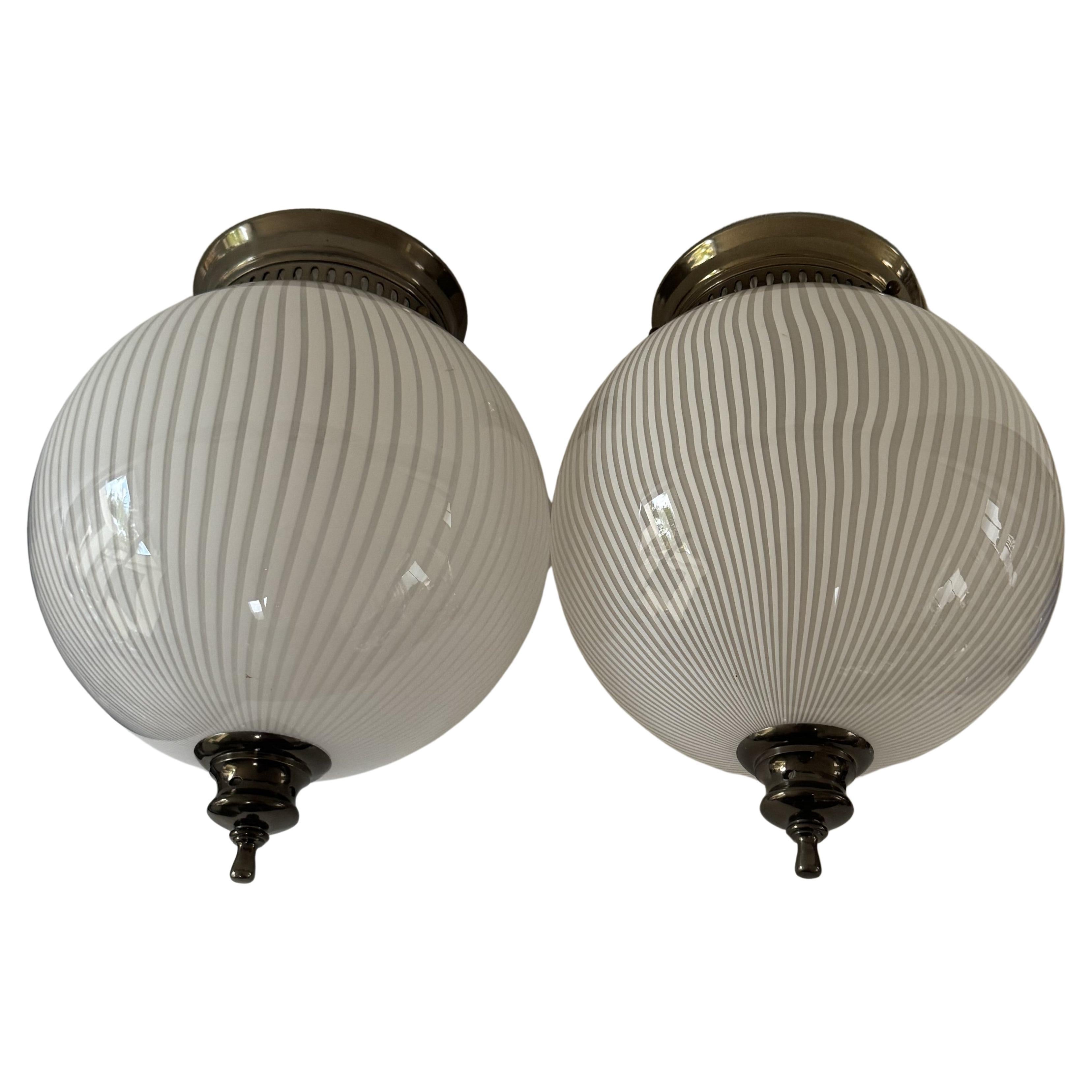 2 Mid-Century Modern Venini, ´Tessuto´Flush Mounts, Unused, ca 1970 Murano Glass For Sale