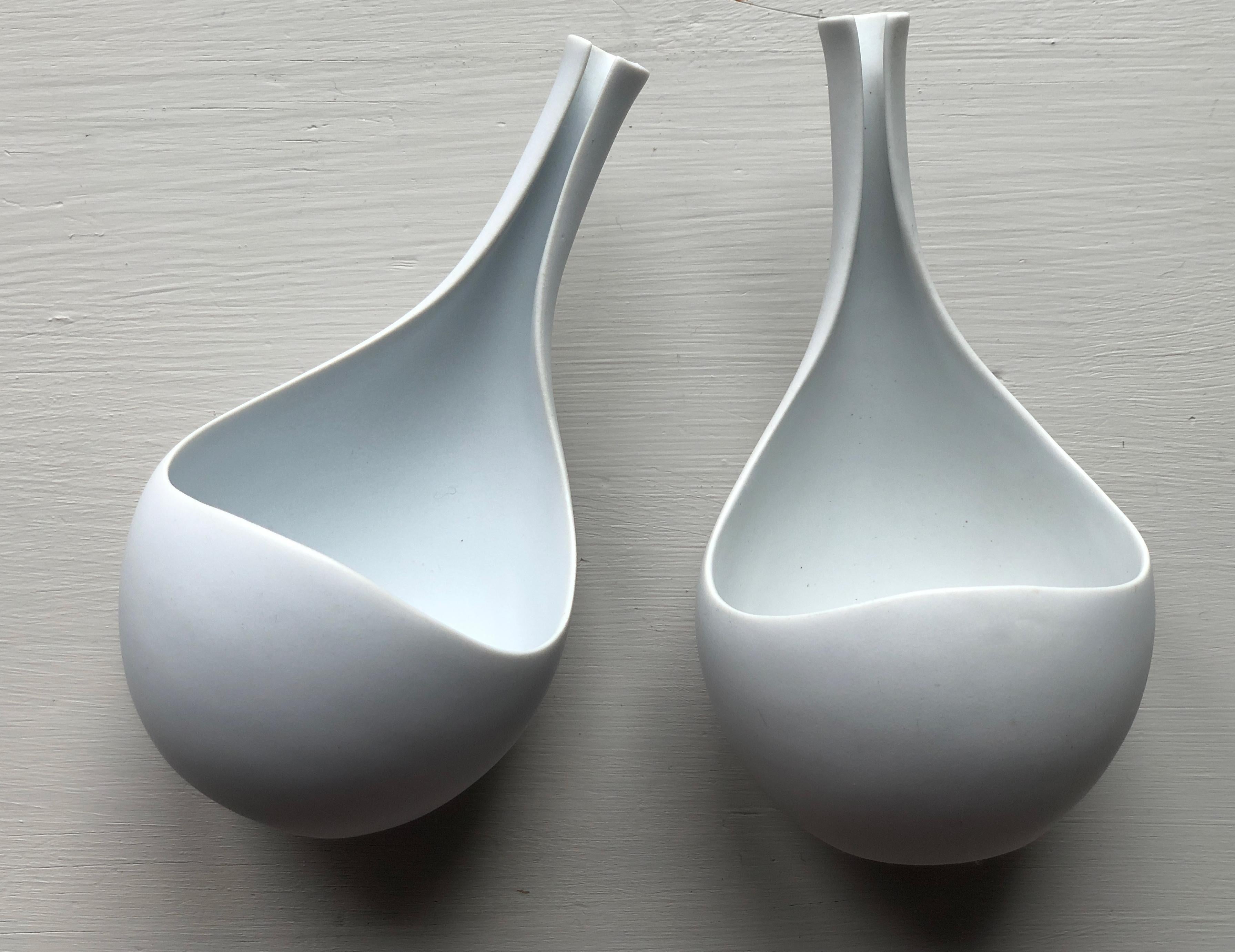 Mid-20th Century 2 Mid-Century Modern White Vases 