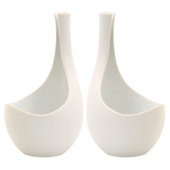 Vintage 2 Mid-Century Modern White Vases "Pungo" by Stig Lindberg, made in Gustavsberg