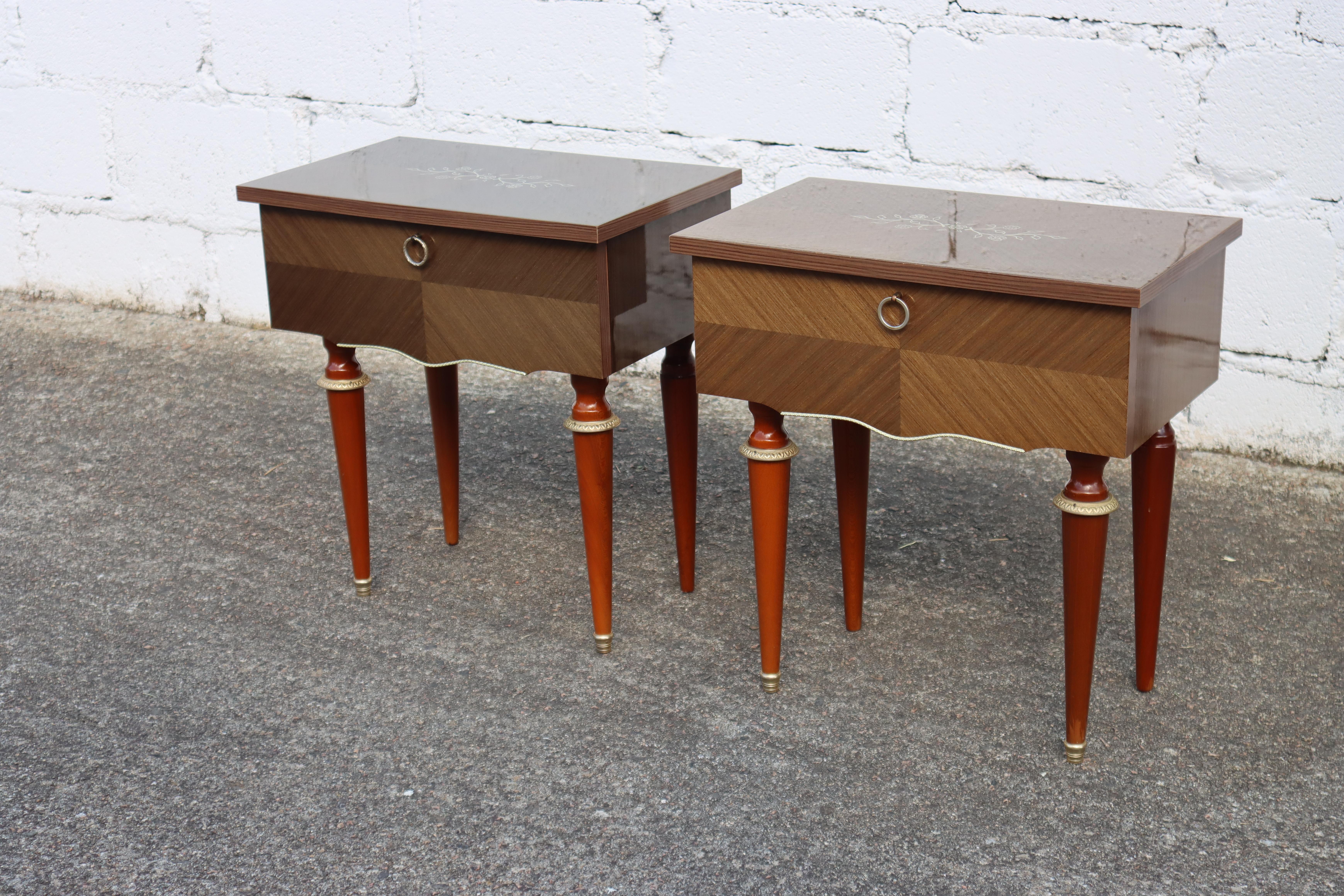 Mid-Century Modern 2 Mid Century Night Stands-High Gloss Bedside Tables-Palisander Decor-60s