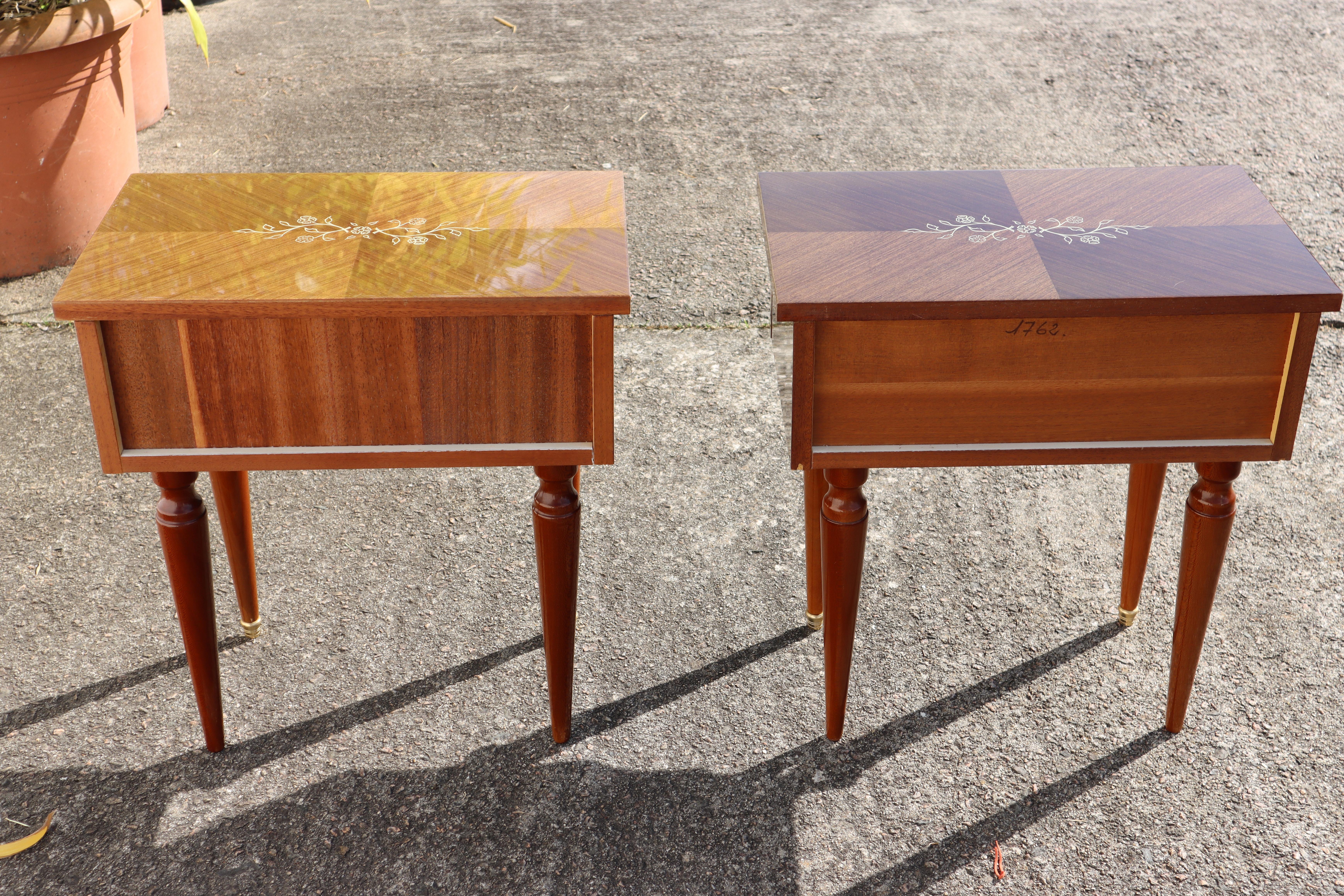 2 Mid Century Night Stands-High Gloss Bedside Tables-Palisander Decor-60s In Good Condition In Bussiere Dunoise, Nouvel Aquitaine