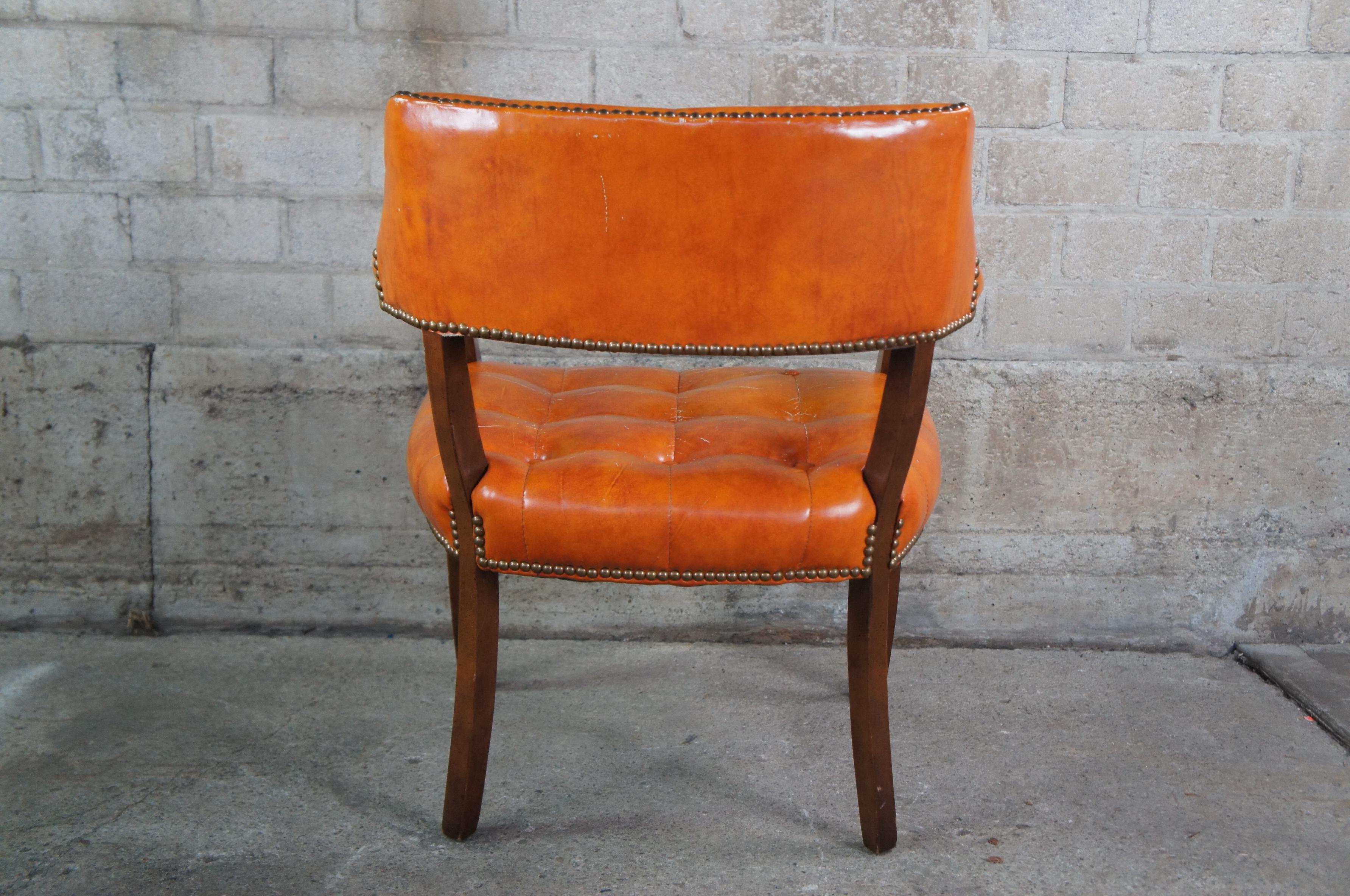 2 Mid Century Orange Barrel Back Tufted Nailhead Club Library Lawyer Arm Chairs In Good Condition In Dayton, OH