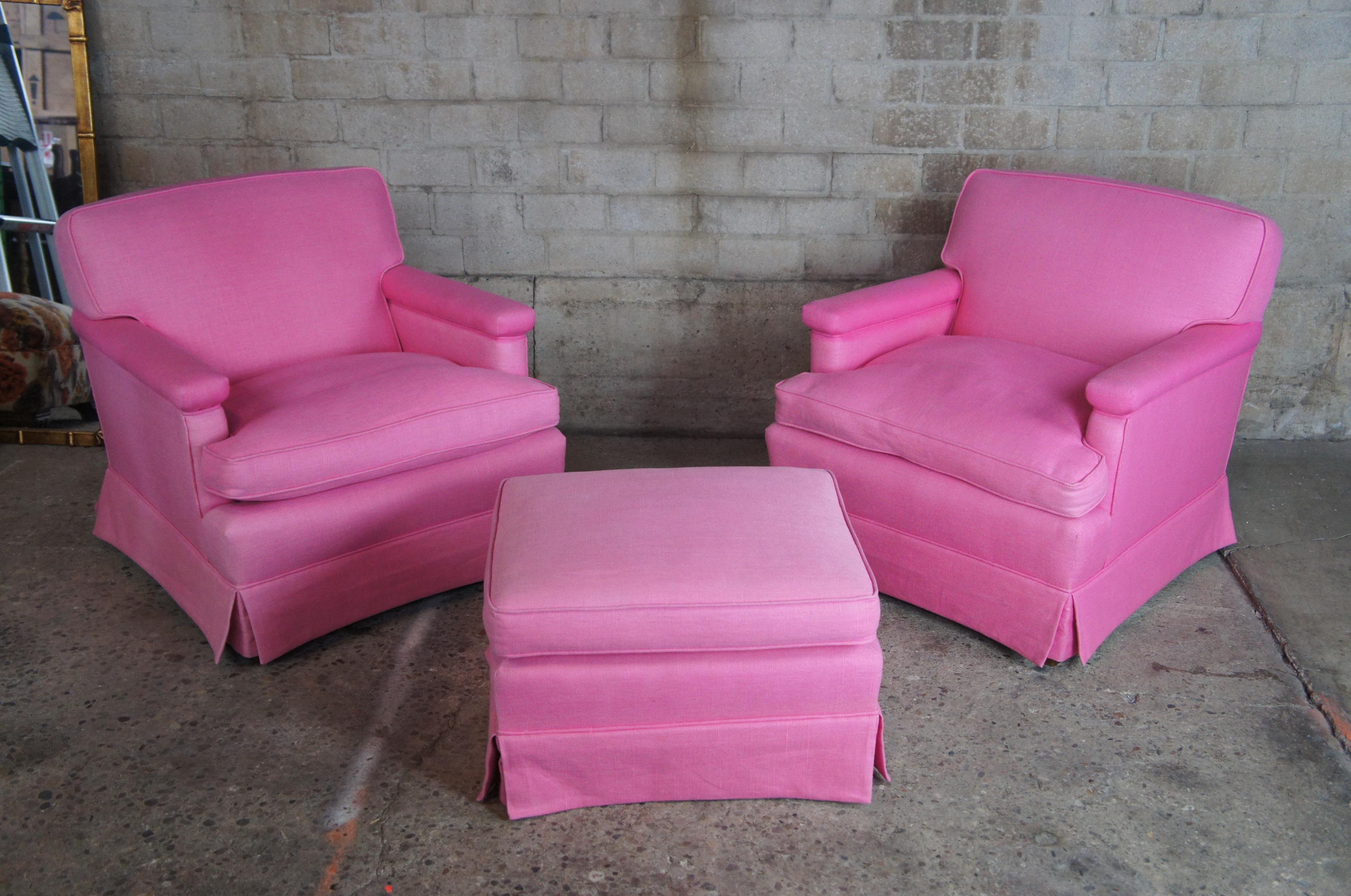 2 Mid Century Pink Chairs & Ottoman Walnut Library Reading Lounge Set Chic 4