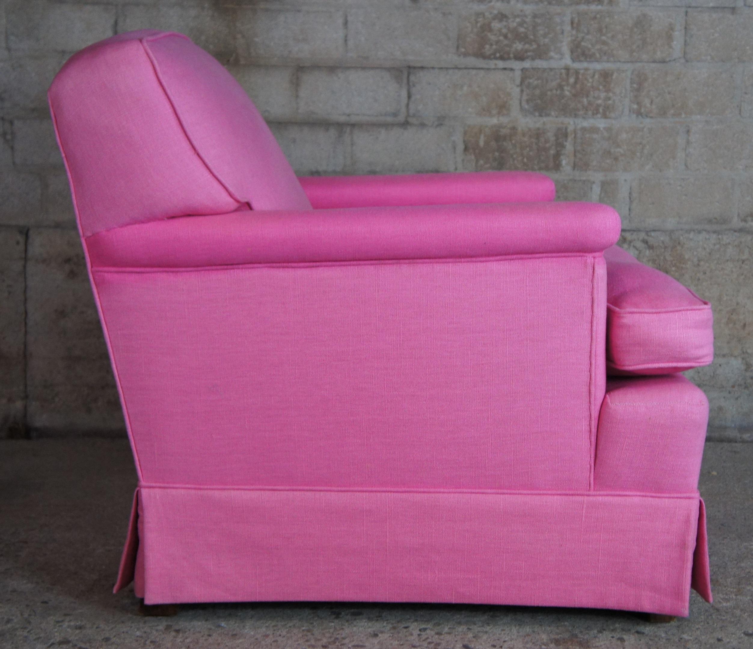 Mid-Century Modern 2 Mid Century Pink Chairs & Ottoman Walnut Library Reading Lounge Set Chic