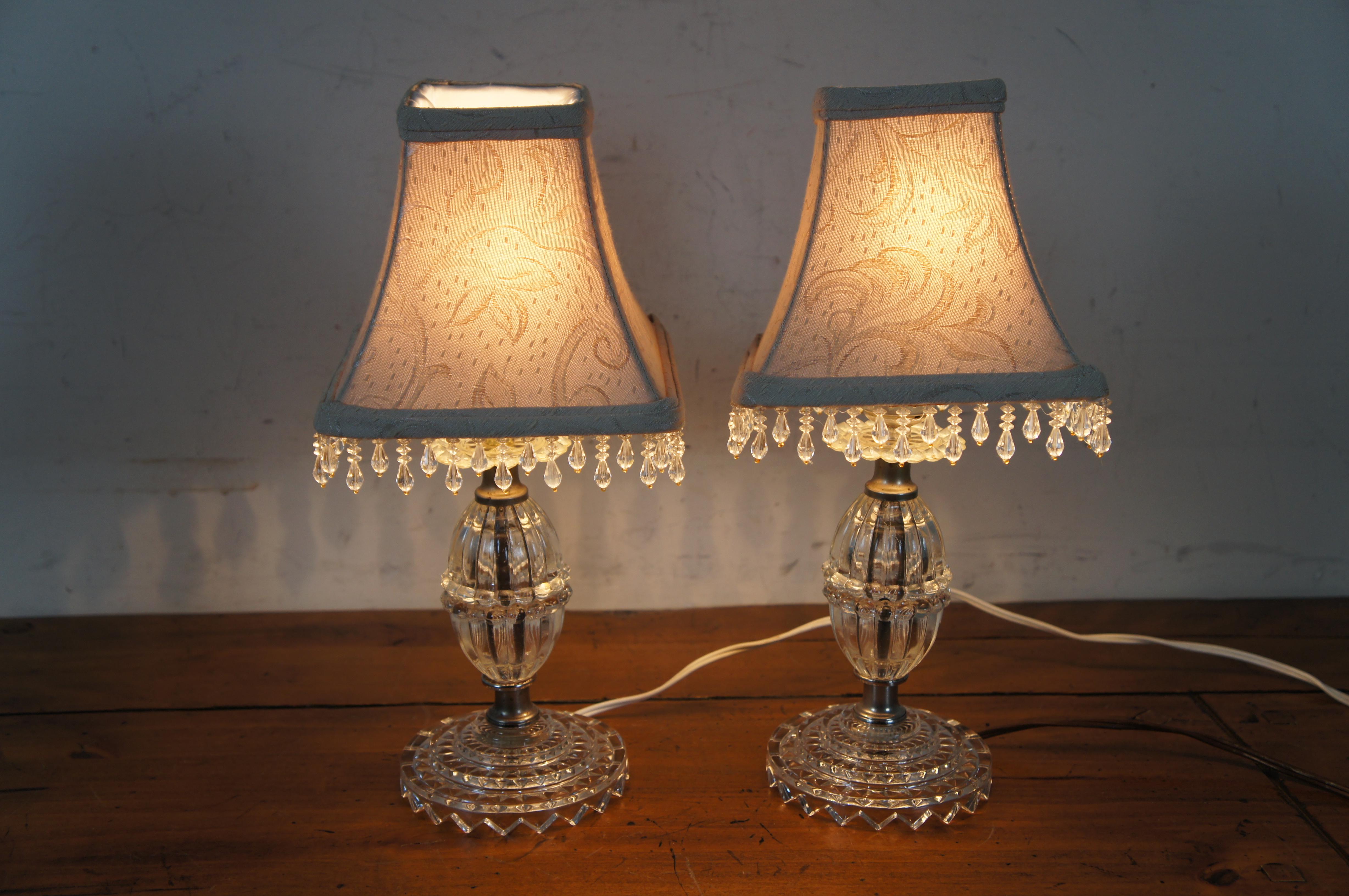 2 Midcentury Pressed Glass Vanity Bedside Budoir Table Lamps MCM For Sale 6