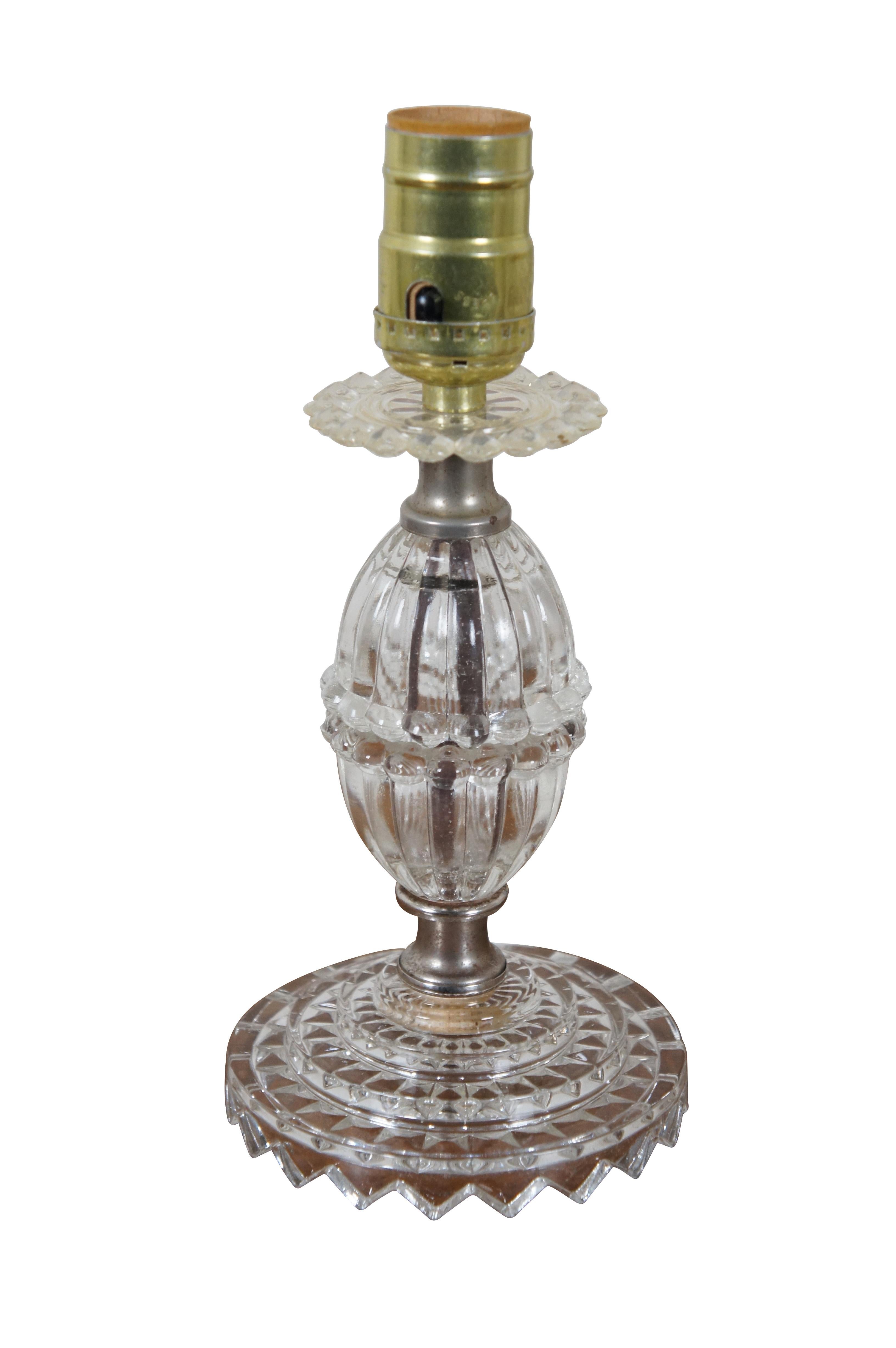 Mid-Century Modern 2 Midcentury Pressed Glass Vanity Bedside Budoir Table Lamps MCM For Sale