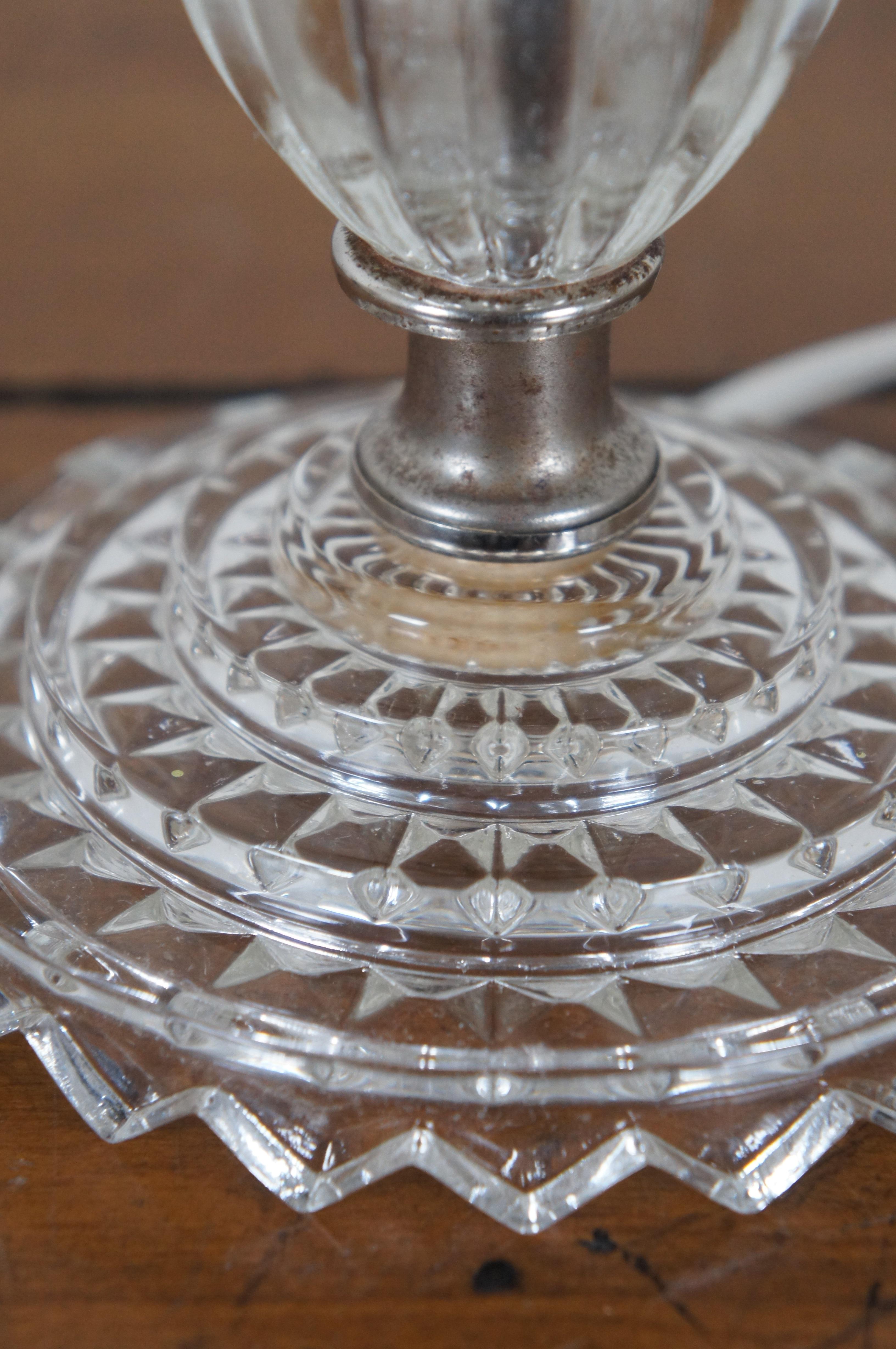 2 Midcentury Pressed Glass Vanity Bedside Budoir Table Lamps MCM For Sale 1