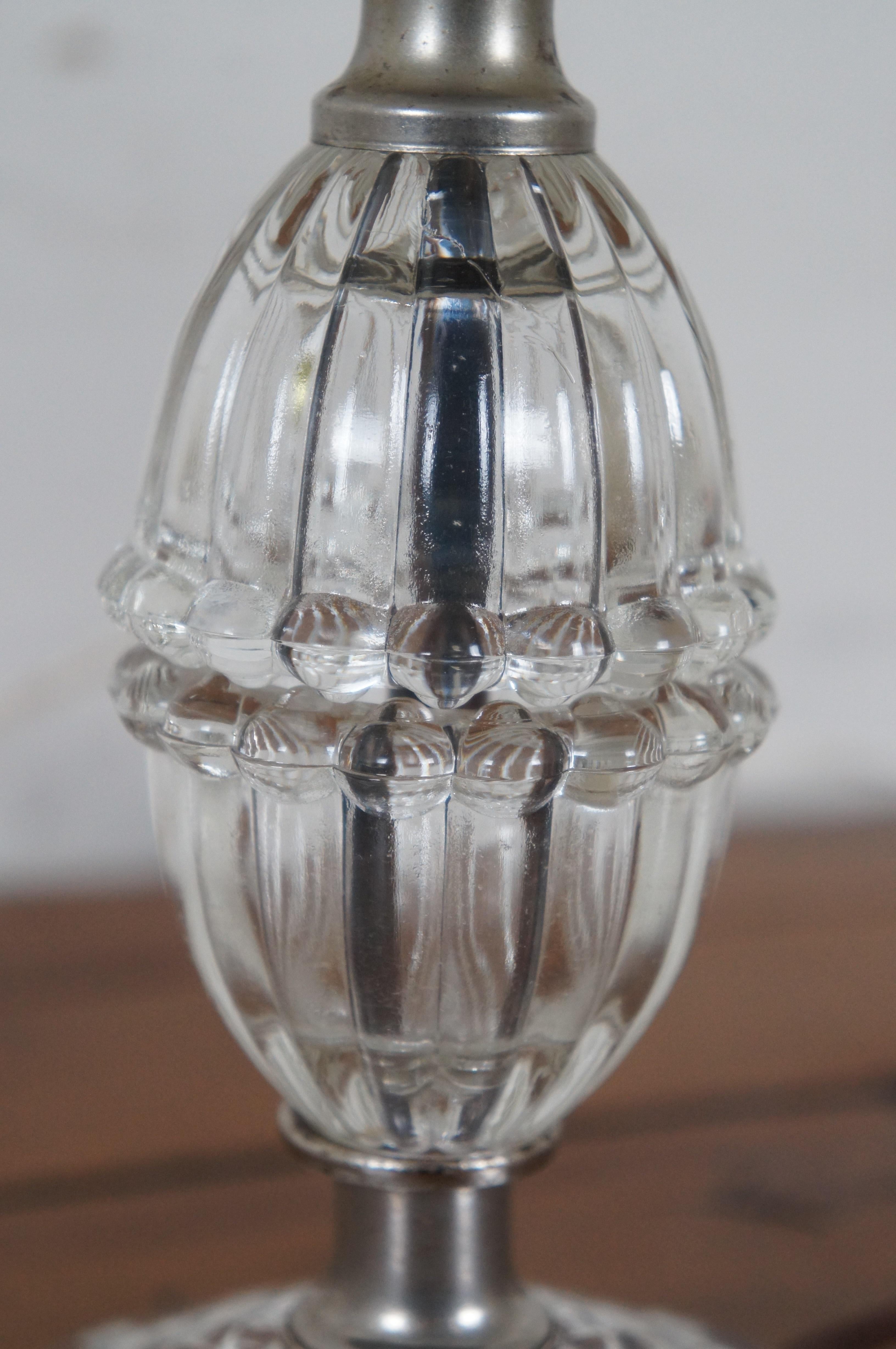 2 Midcentury Pressed Glass Vanity Bedside Budoir Table Lamps MCM For Sale 2