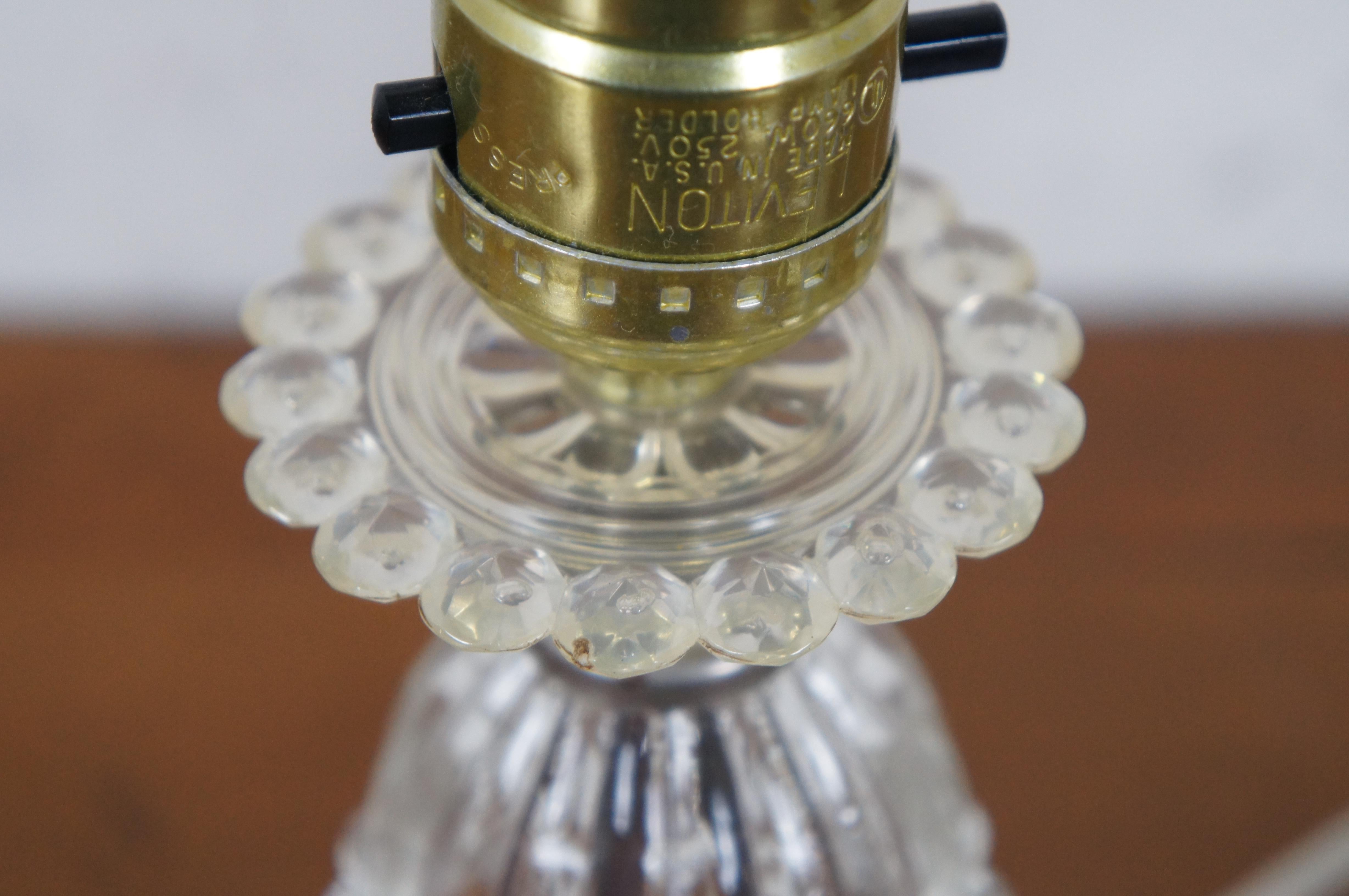 2 Midcentury Pressed Glass Vanity Bedside Budoir Table Lamps MCM For Sale 3