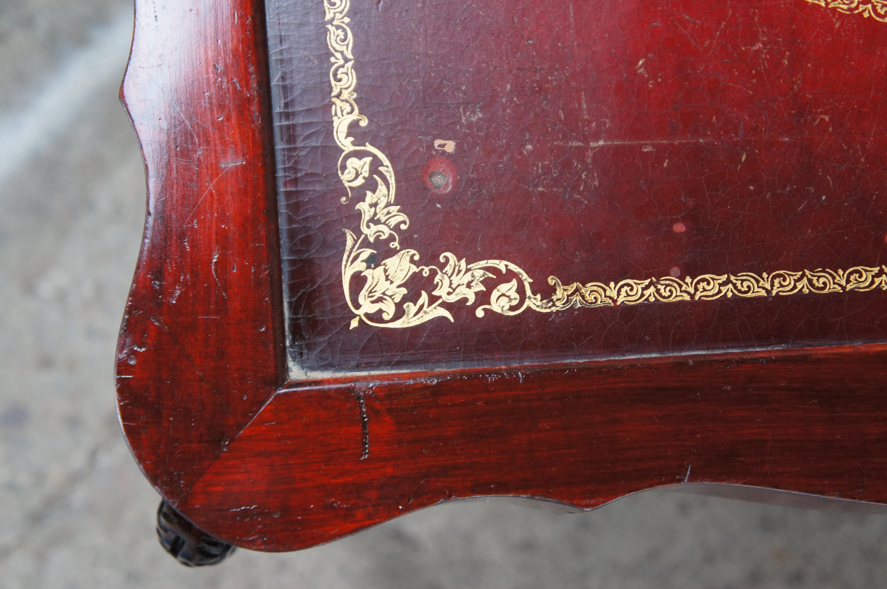 Mid-20th Century 2 Mid Century Regency Style Serpentine Mahogany Tiered Leather Top Accent Tables