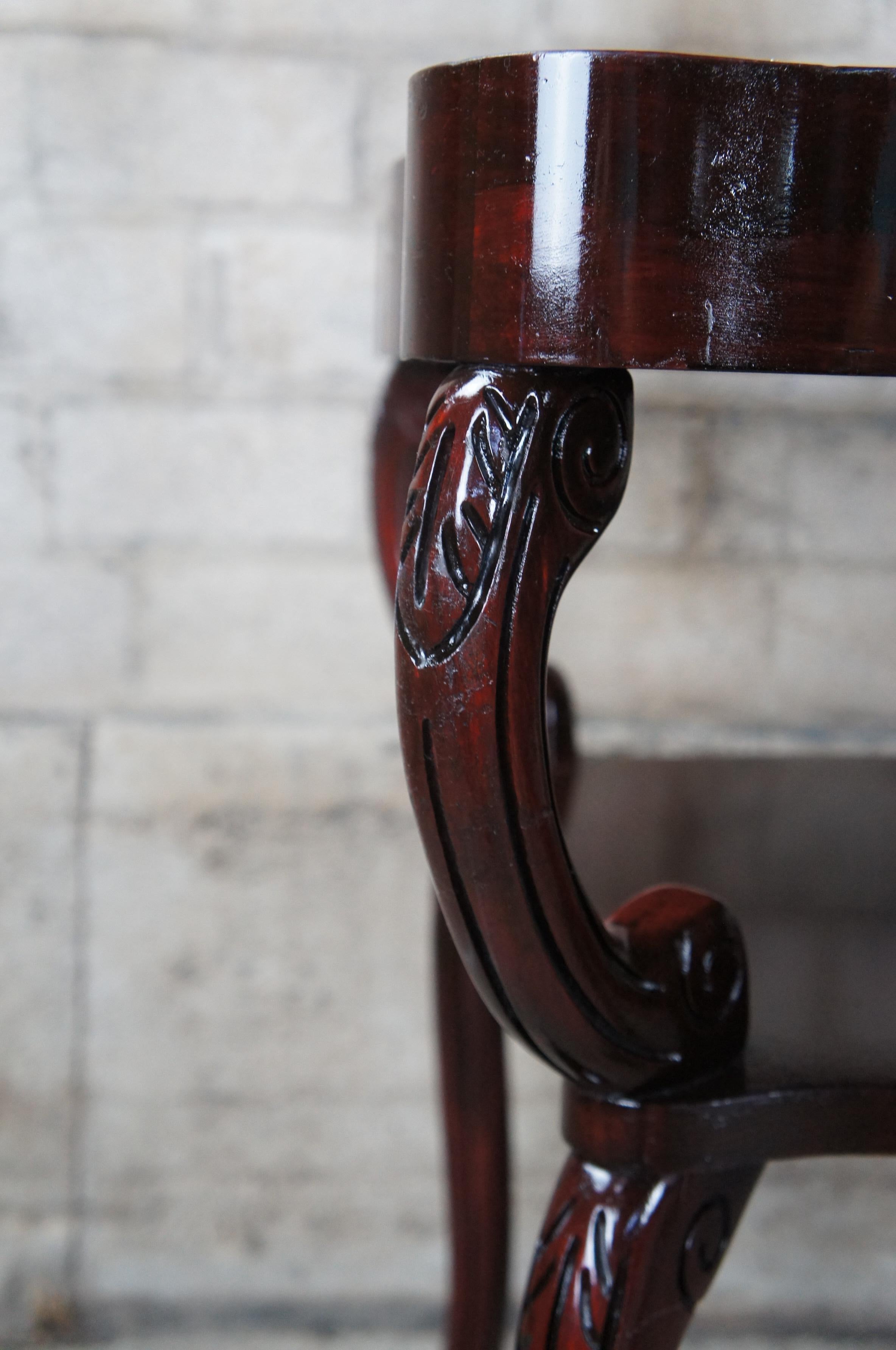 2 Mid Century Regency Style Serpentine Mahogany Tiered Leather Top Accent Tables 2