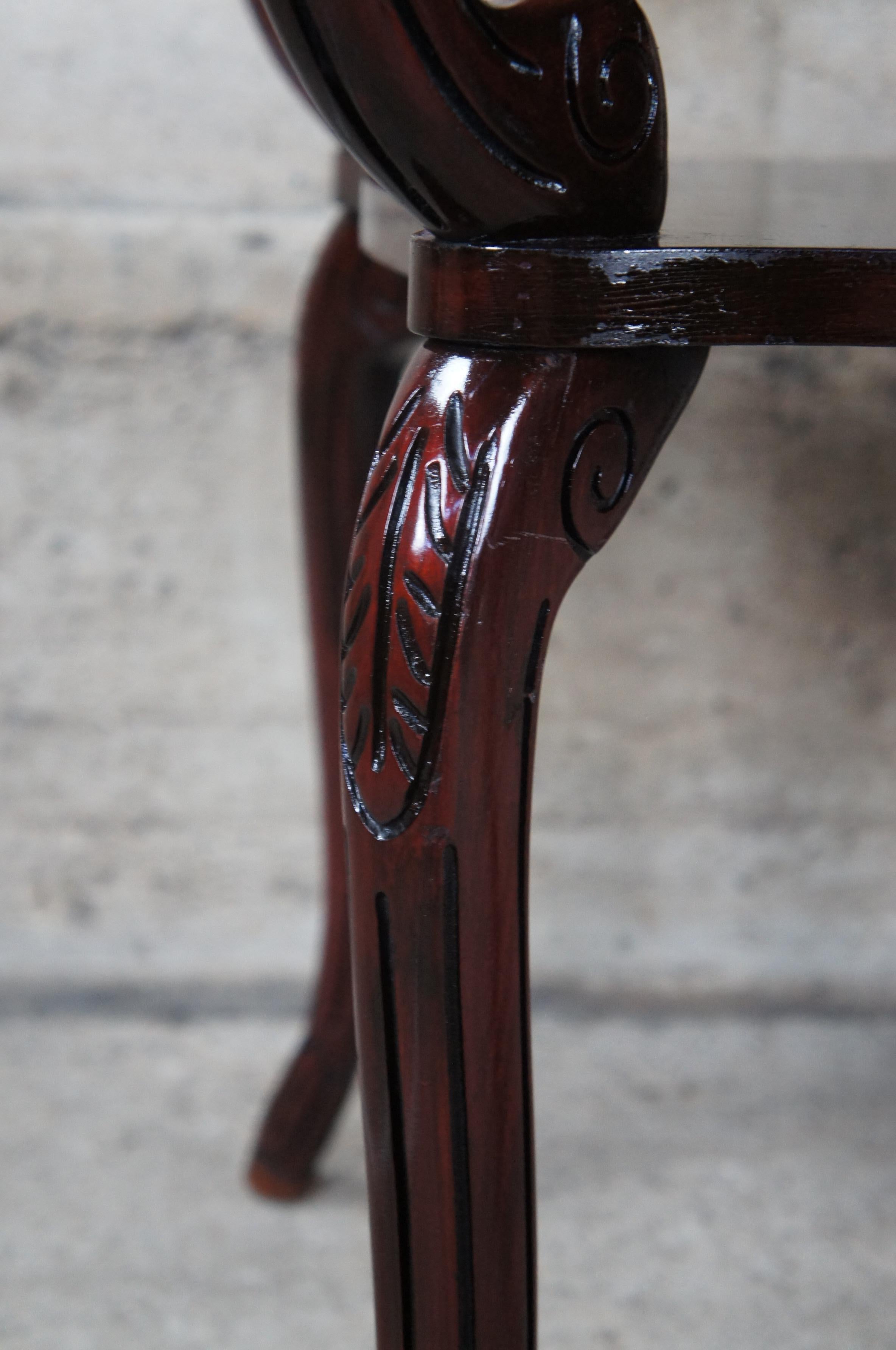 2 Mid Century Regency Style Serpentine Mahogany Tiered Leather Top Accent Tables 4