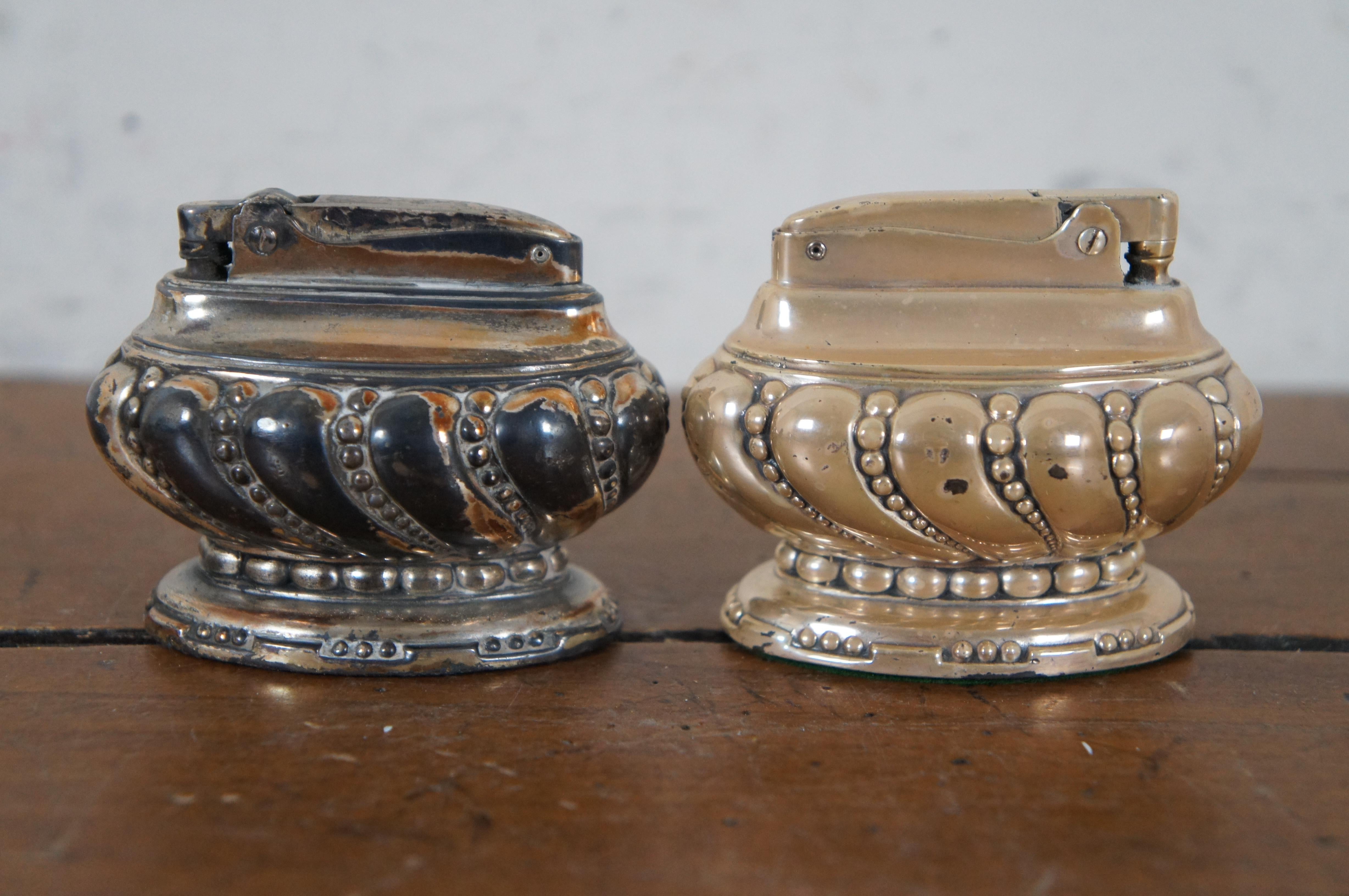 2 Mid Century Ronson Crown Silver Plate Cigarette Cigar Table Parlor Lighters In Good Condition In Dayton, OH