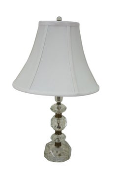 2 Mid Century Stacked Prism Crystal Boudoir Vanity Table Lamps Pair 21"