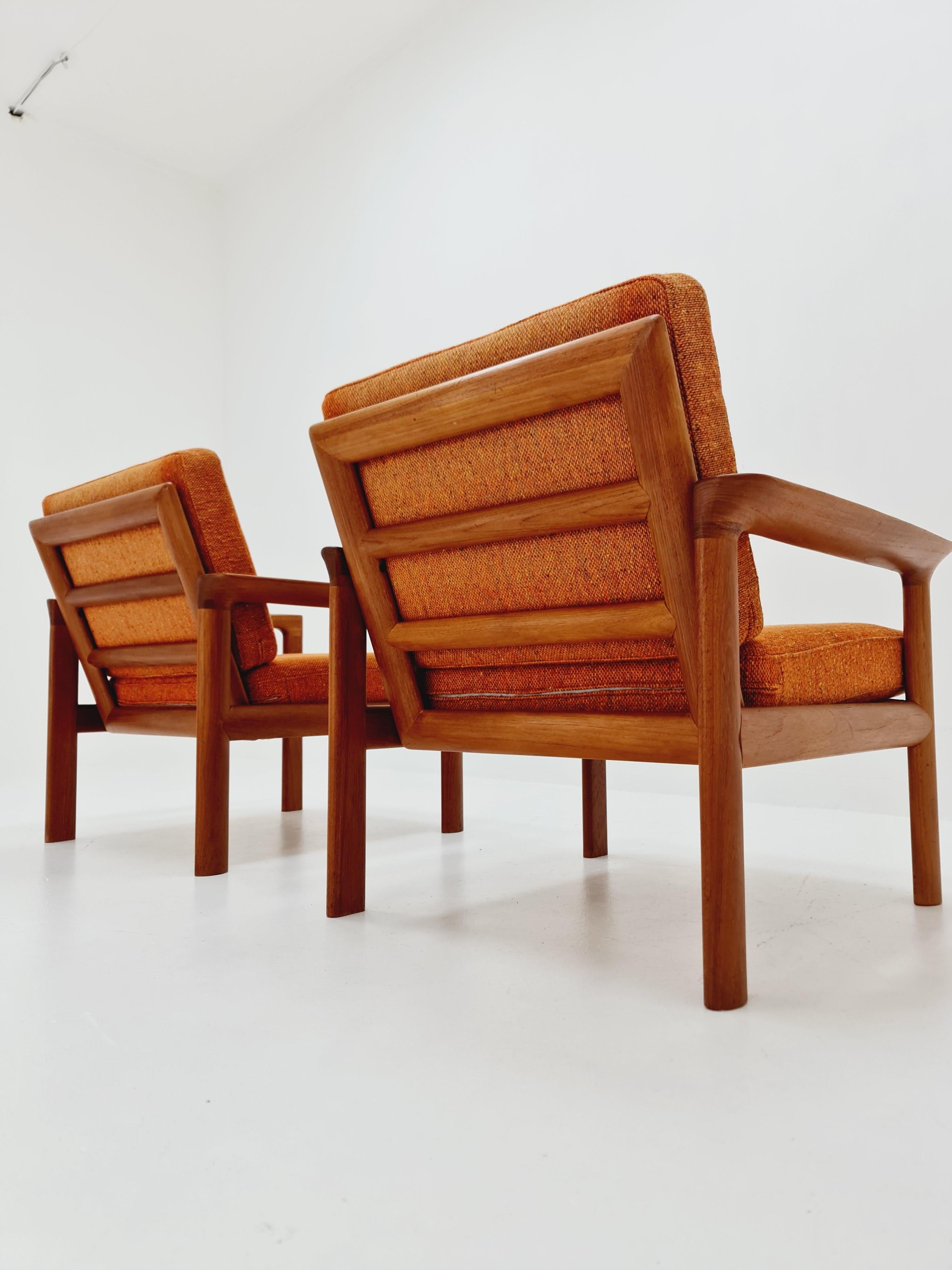 2 Mid century teak easy lounge / arm chairs by Sven Ellekaer for Komfort For Sale 5