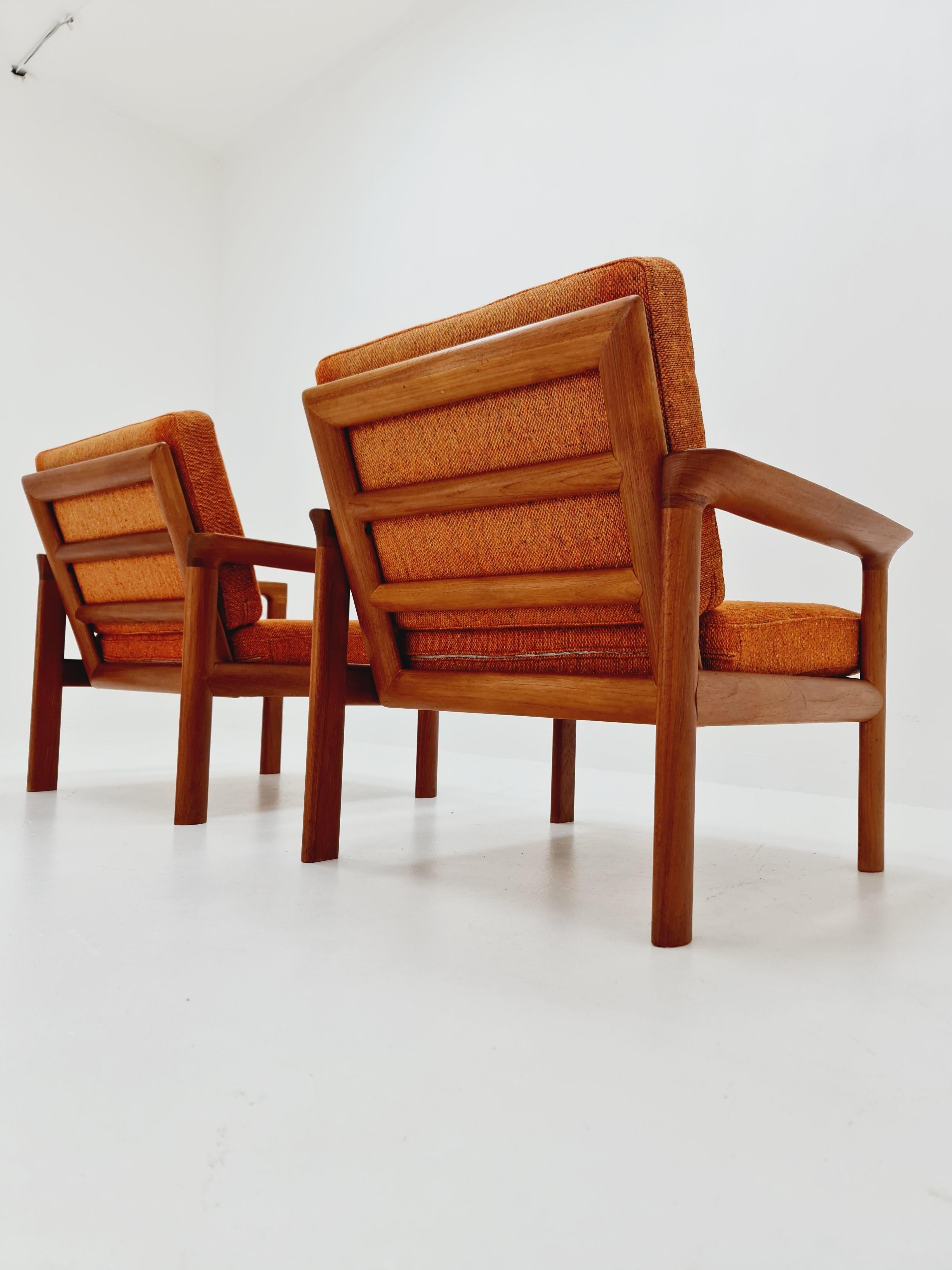 2 Mid century teak easy lounge / arm chairs by Sven Ellekaer for Komfort For Sale 7