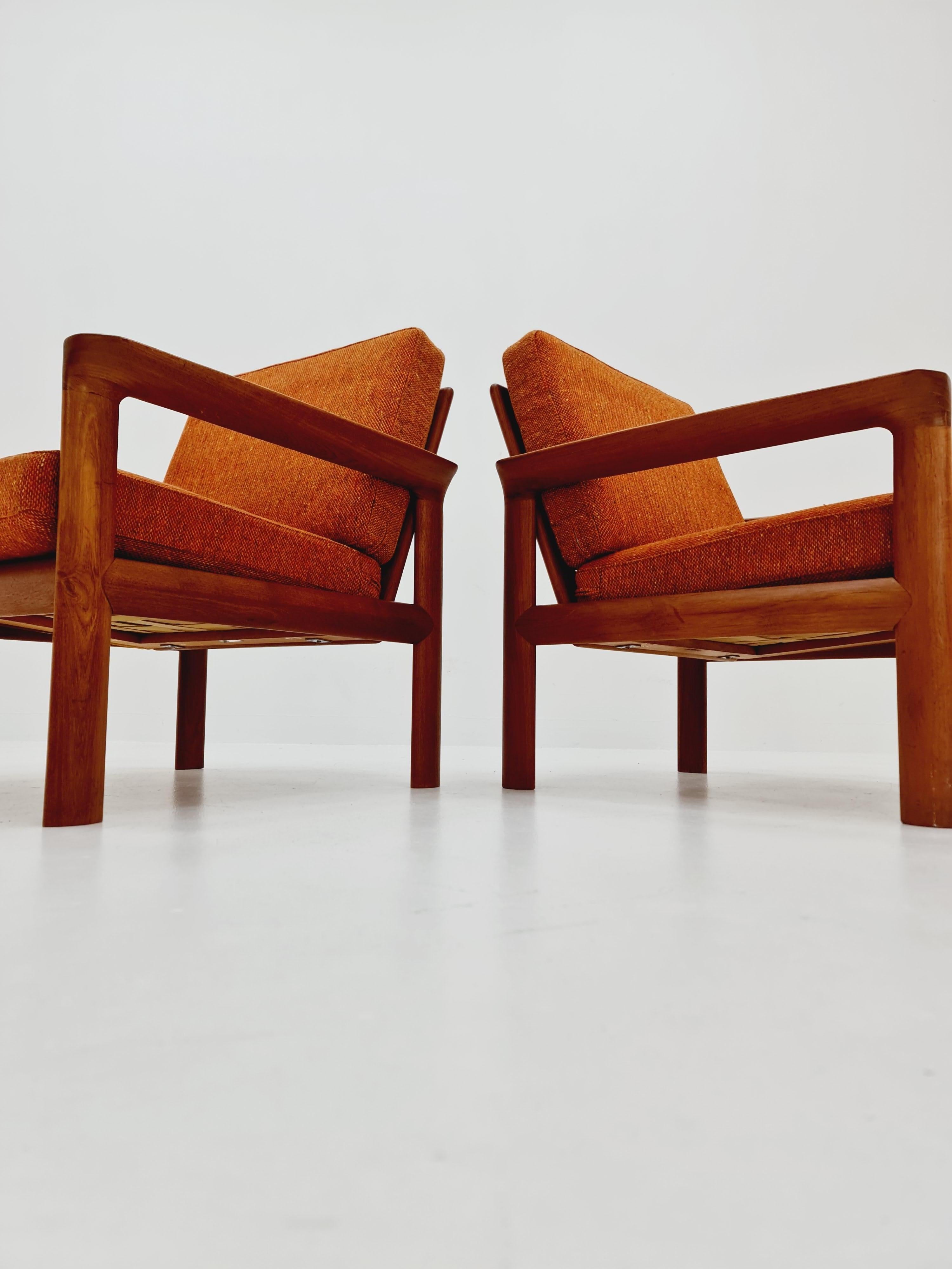 2 Mid century teak easy lounge / arm chairs by Sven Ellekaer for Komfort For Sale 2