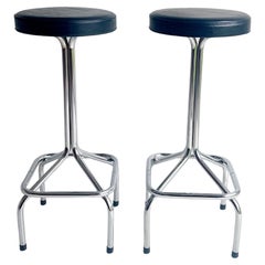  2 Mid Century Used Chrome and vinyl Dutch Bar Kitchen Stools 1950s 1960s