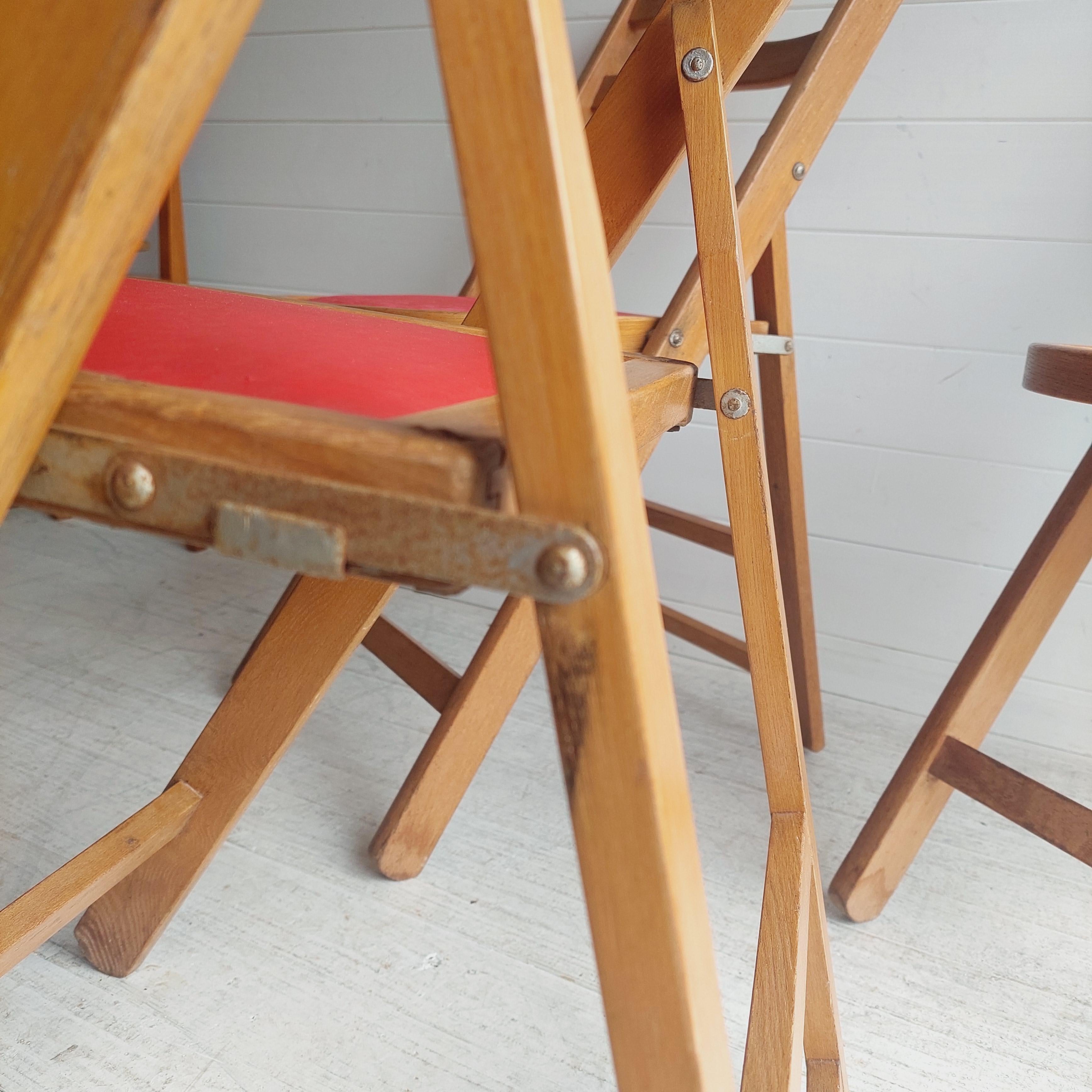 2 Mid Century Vintage Wooden padded Folding Chairs, 1950s  10