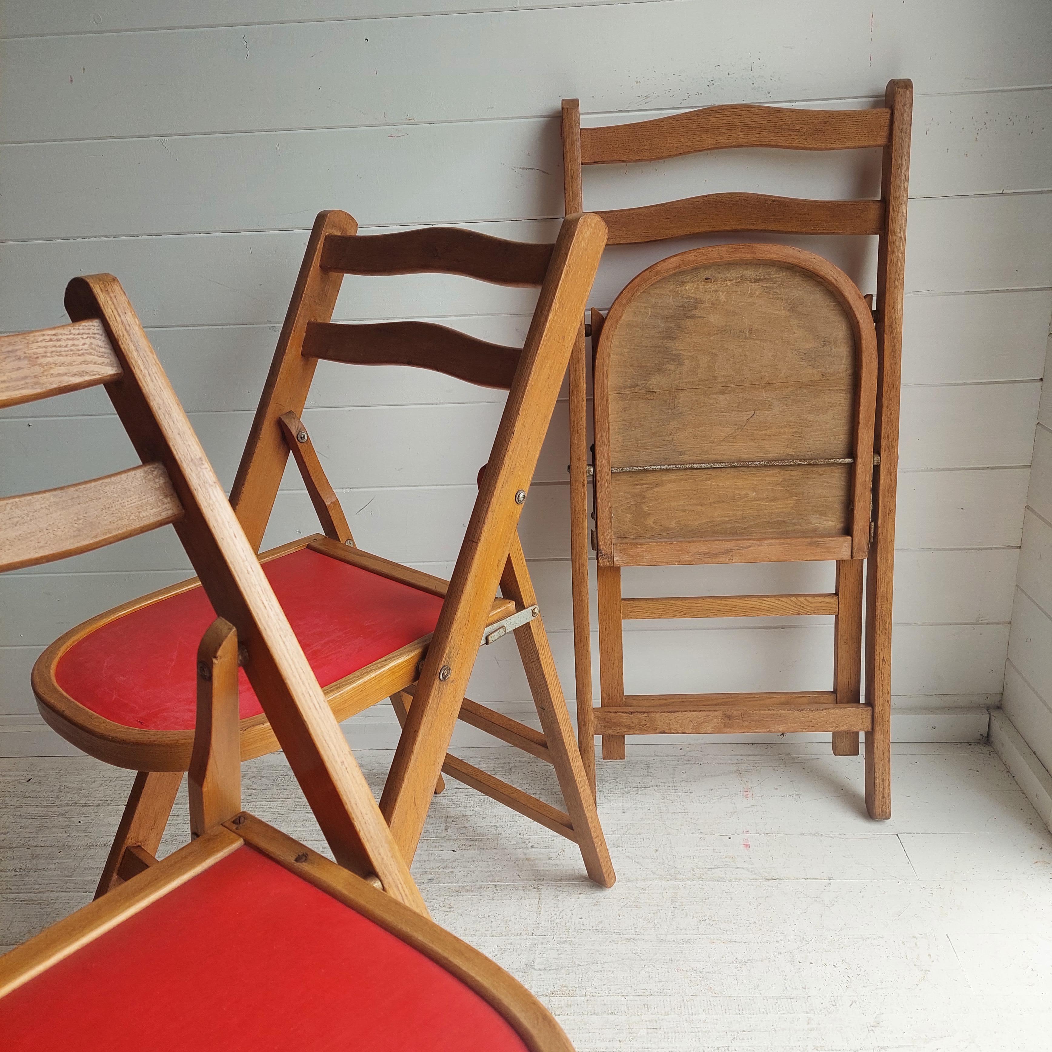 European 2 Mid Century Vintage Wooden padded Folding Chairs, 1950s 