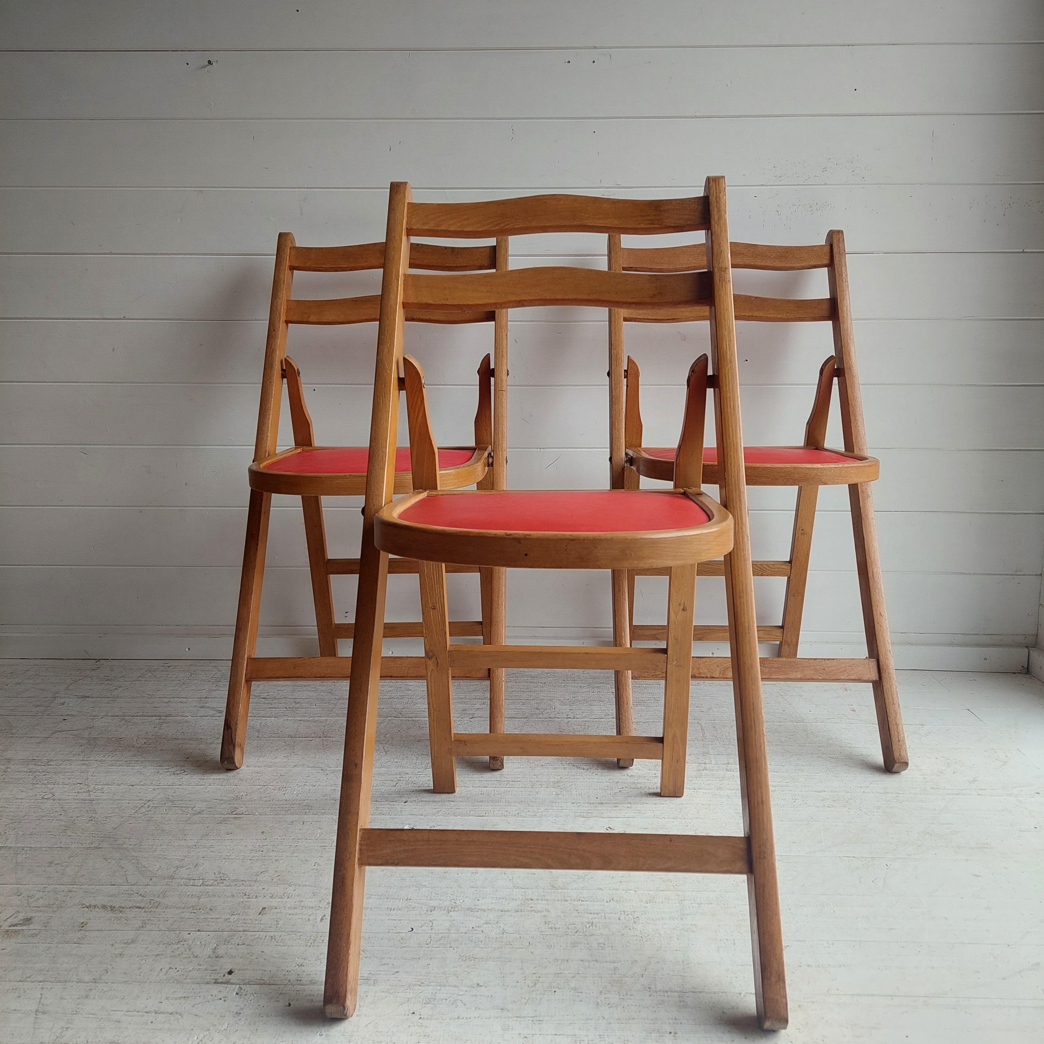 20th Century 2 Mid Century Vintage Wooden padded Folding Chairs, 1950s 
