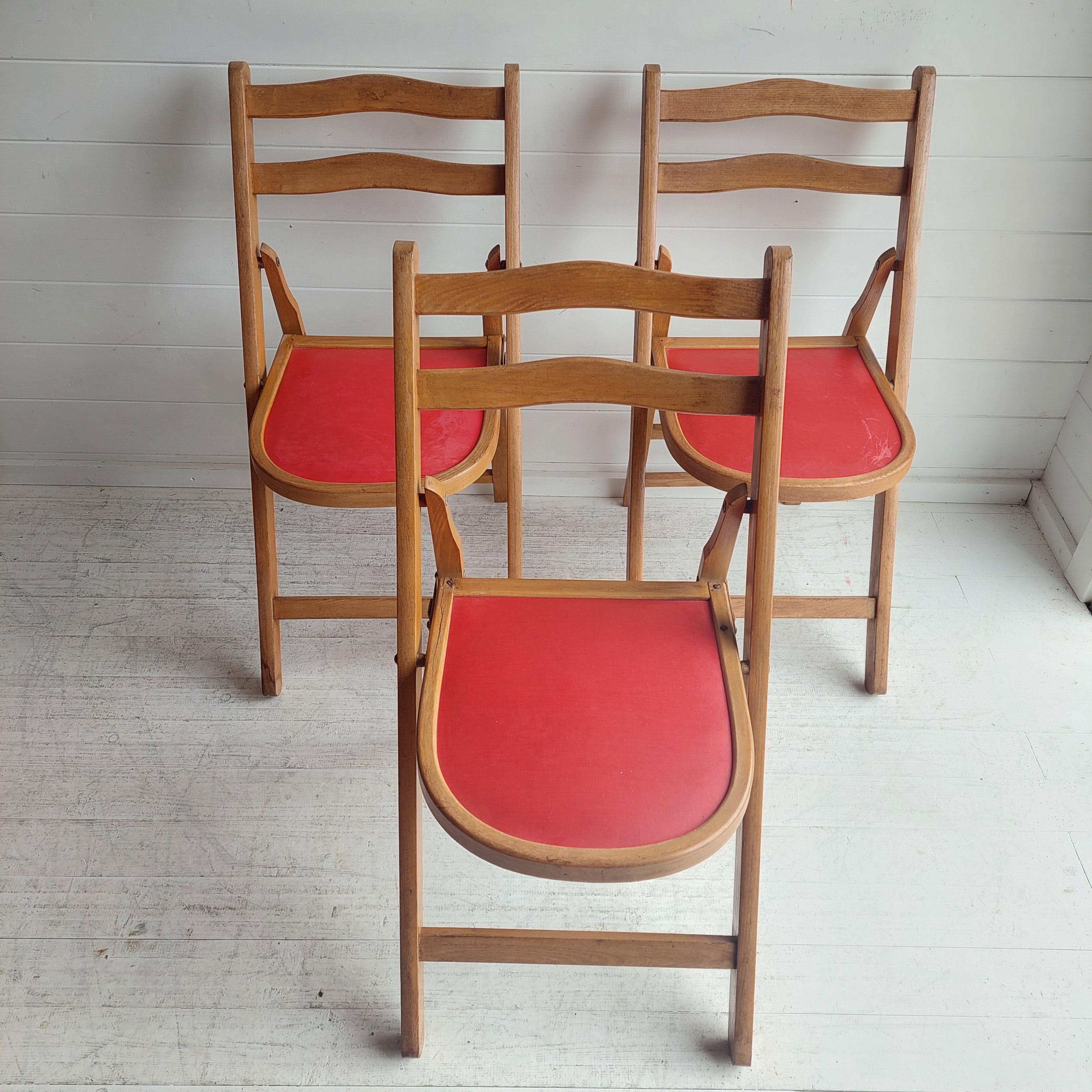 Beech 2 Mid Century Vintage Wooden padded Folding Chairs, 1950s 