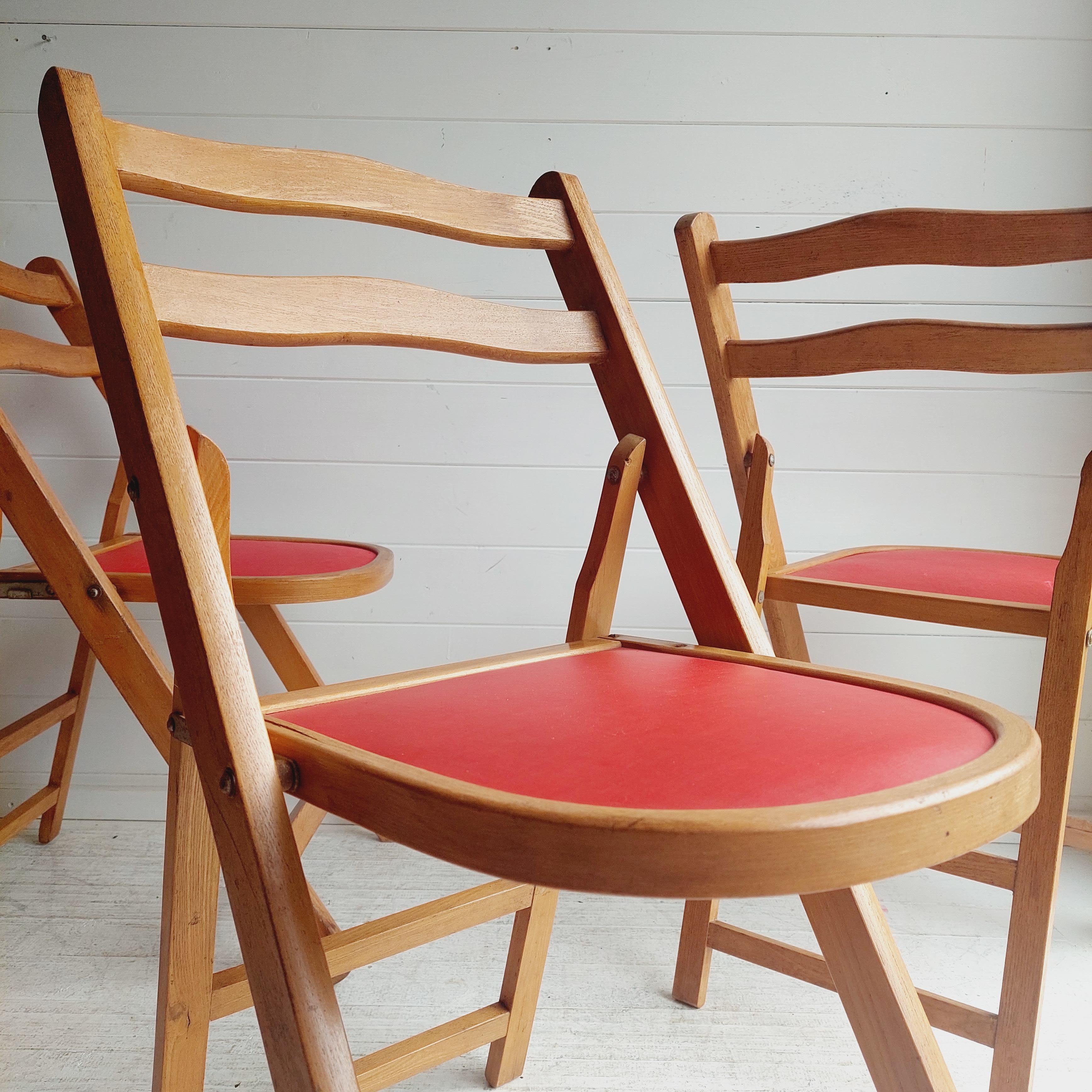 Beech 2 Mid Century Vintage Wooden padded Folding Chairs, 1950s 