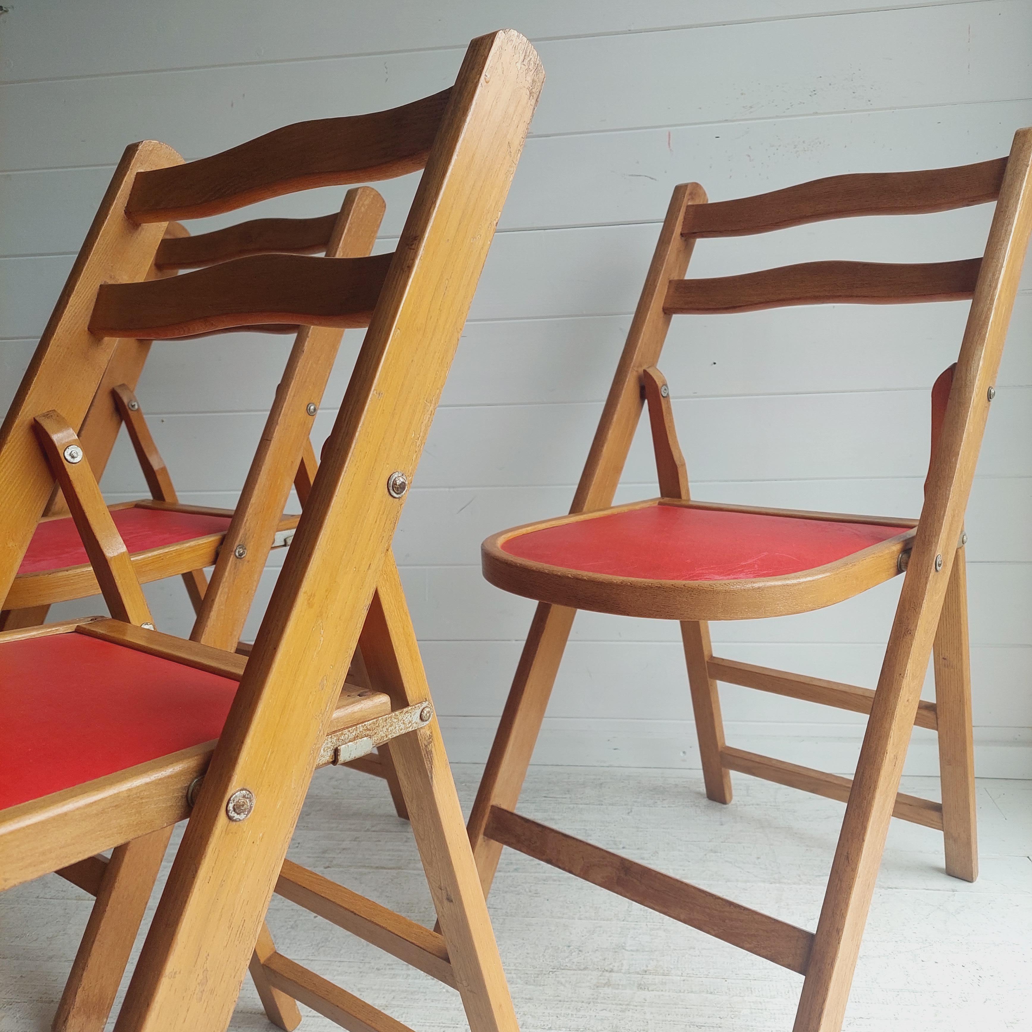 2 Mid Century Vintage Wooden padded Folding Chairs, 1950s  2