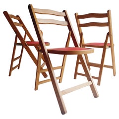 2 Mid Century Vintage Wooden padded Folding Chairs, 1950s 