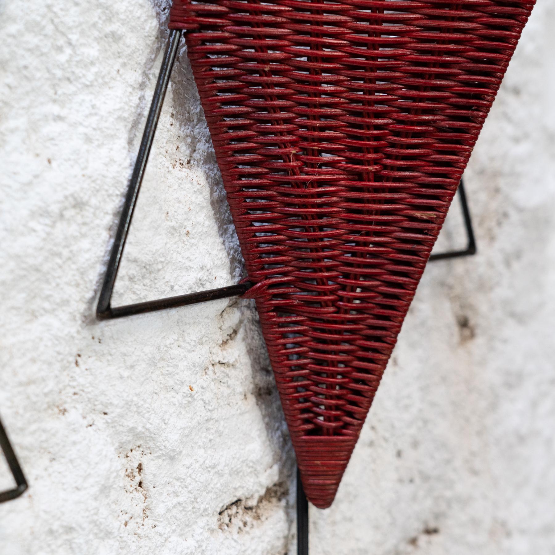 2 Mid Century Wall Sconces in Iron and Rattan (1960) en vente 6