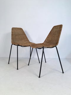 2 Midcentury Wicker Chairs by Campo & Graffi for Home Torino, Italy, circa 1950
