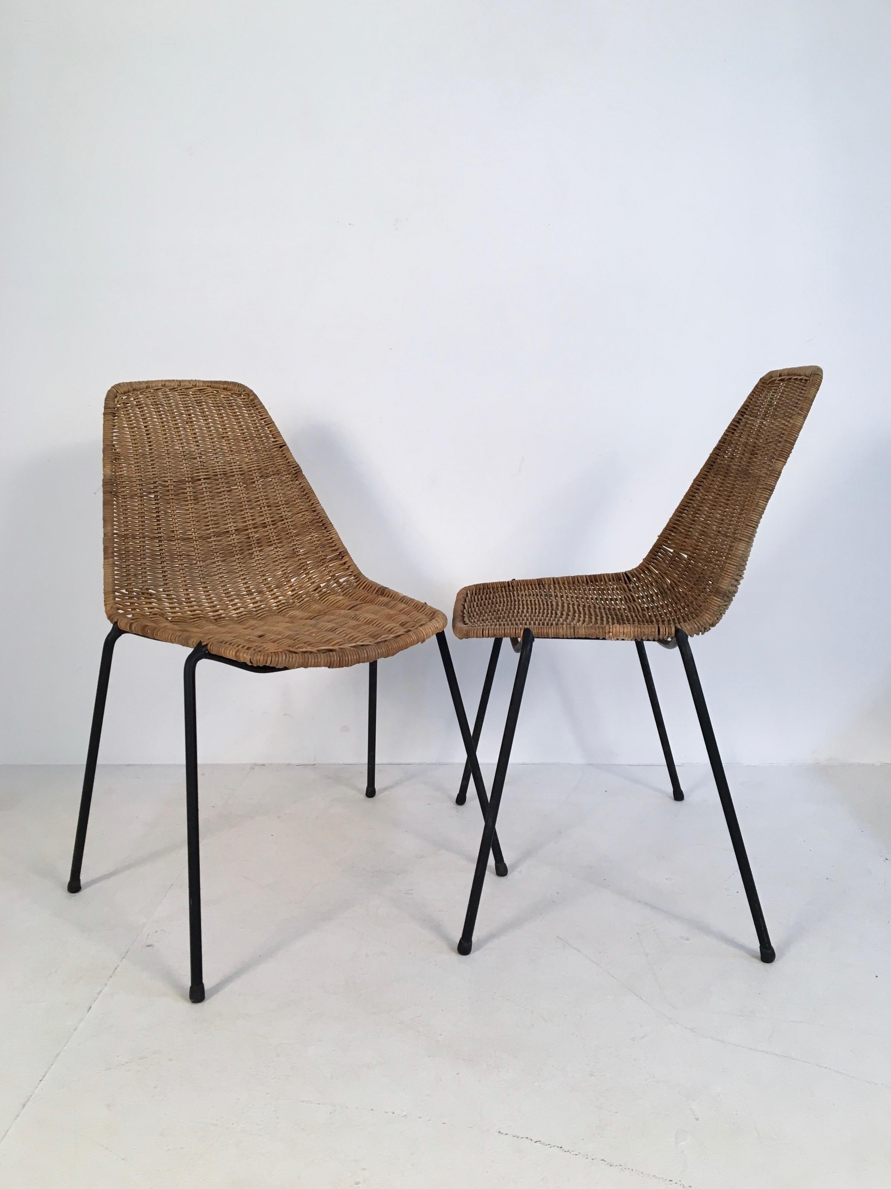 Mid-Century Modern 2 Midcentury Wicker Chairs by Campo & Graffi for Home Torino, Italy, circa 1950 For Sale
