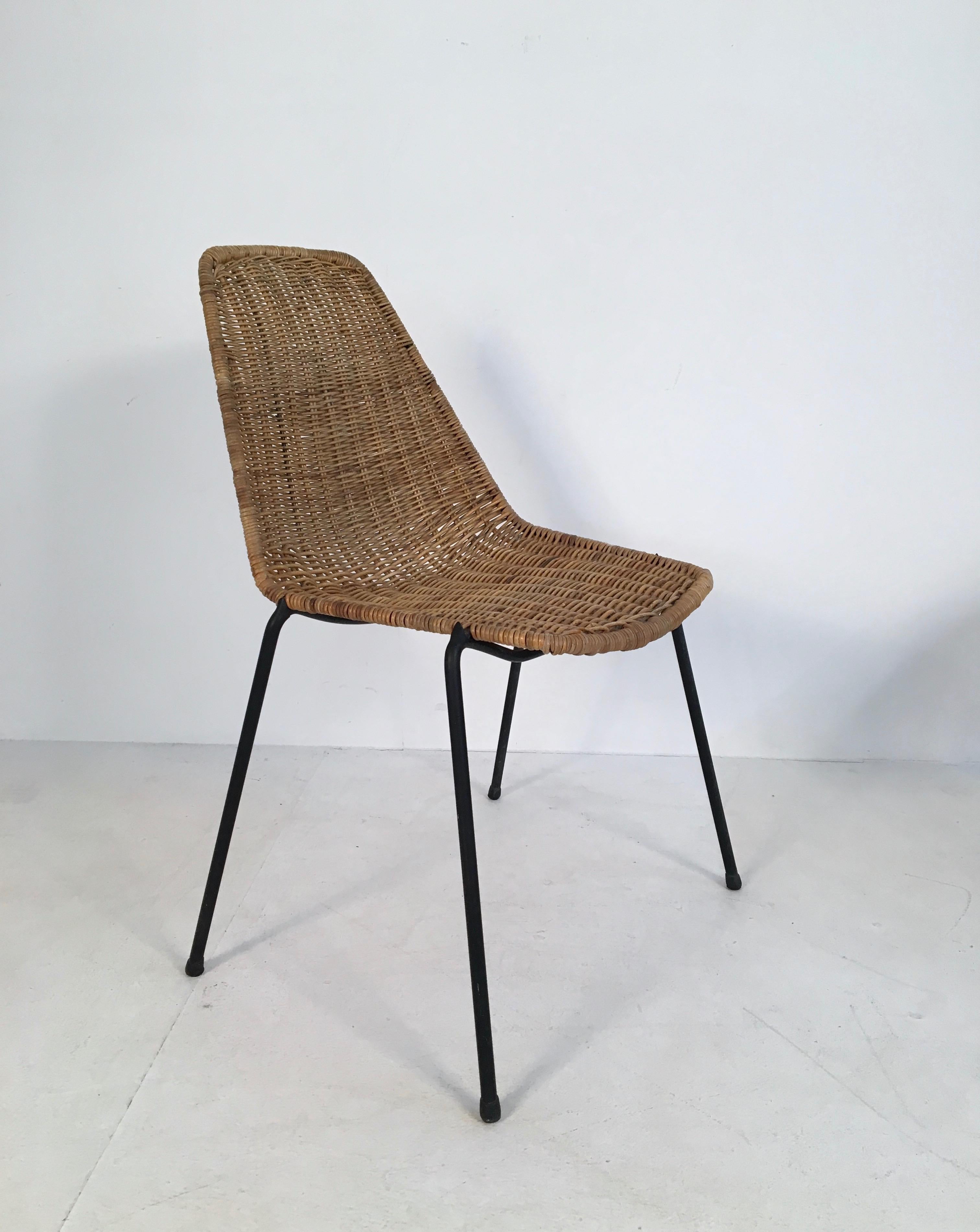 Italian 2 Midcentury Wicker Chairs by Campo & Graffi for Home Torino, Italy, circa 1950 For Sale